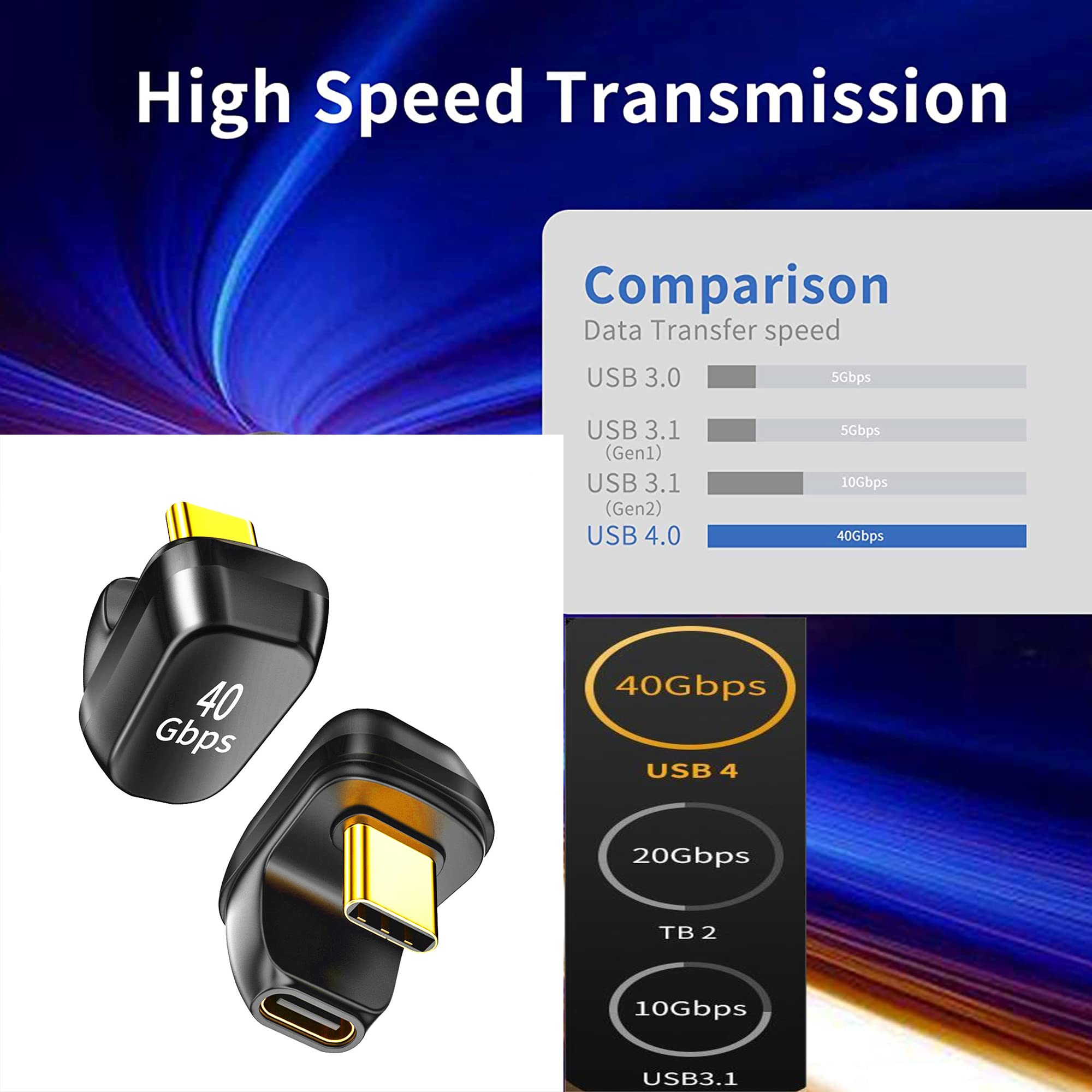 Shanfeilu U Shape Usb C Adapter 40Gbps 180 Degree Angle Usb 4 Adapter Type C Male To Female Extender Pd 100W Fast Charging 8K@60
