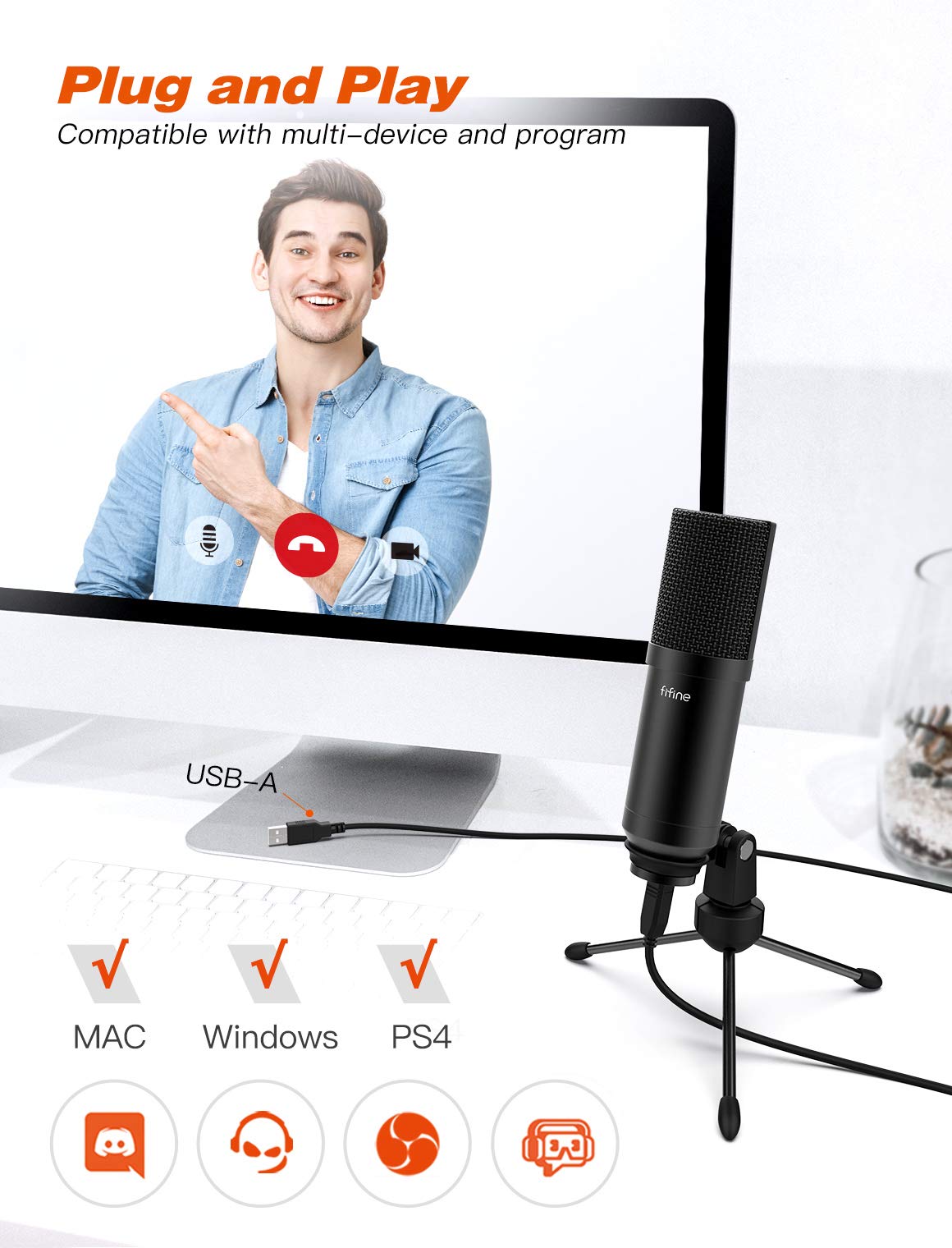 Fifine Usb Microphone Set With Flexible Boom Arm Stand Pop Filter, Plug And Play With Pc Desktop Laptop Computer, Streaming Podc