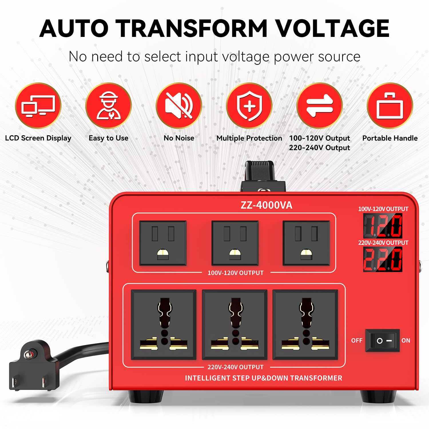 Olteanp 4000 Watt Voltage Converter Transformer Heavy Duty Step Up/Down Power Converter 220V To 110V, 110V To 220V With 3 Us Out