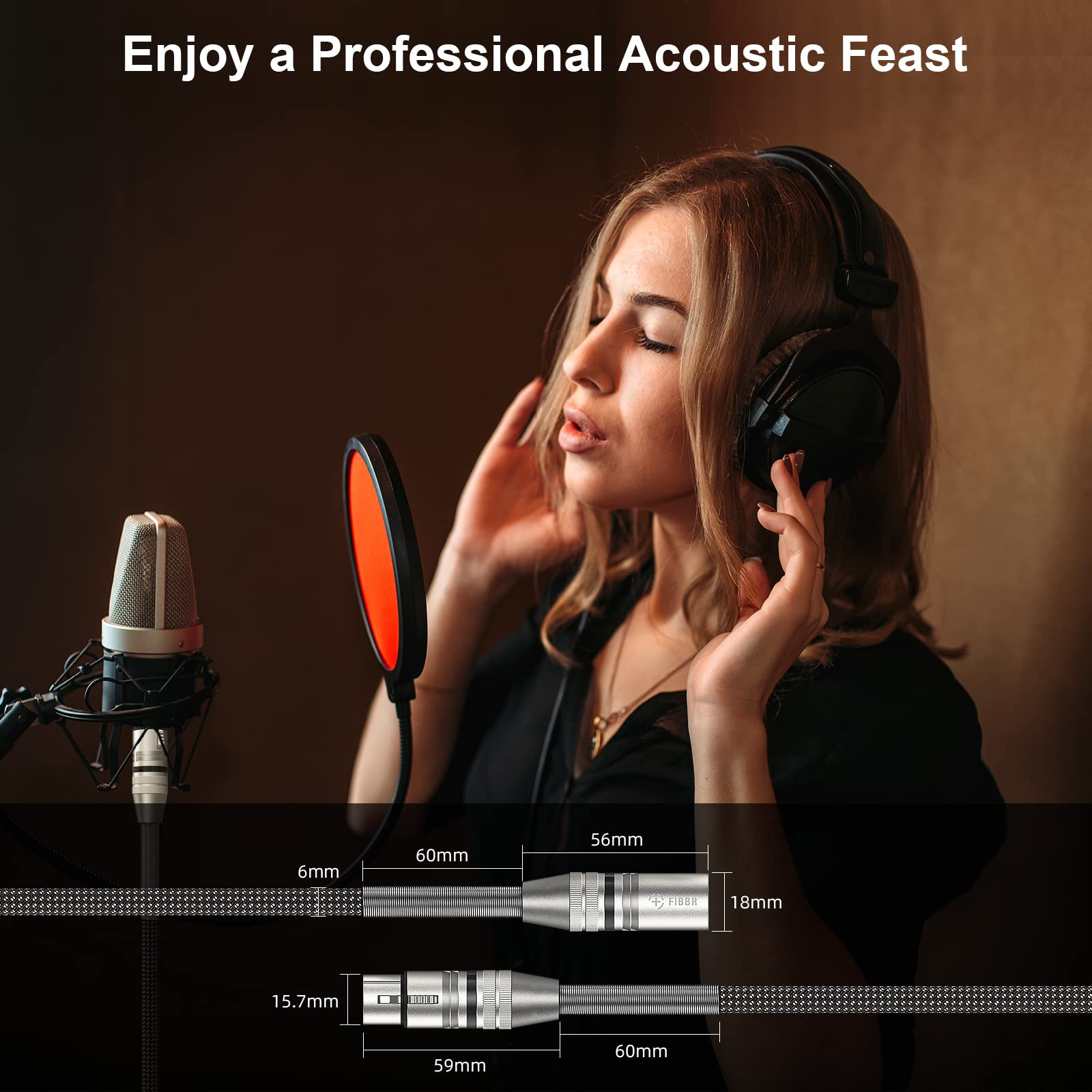 Fibbr 10Ft 6 Pack Xlr Cables Nylon Braided, Microphone Cable Xlr Male To Female Mic Cable Heavy Duty Balanced Microphone Cord For Preamps/Speaker Systems And Studio Harmonizers