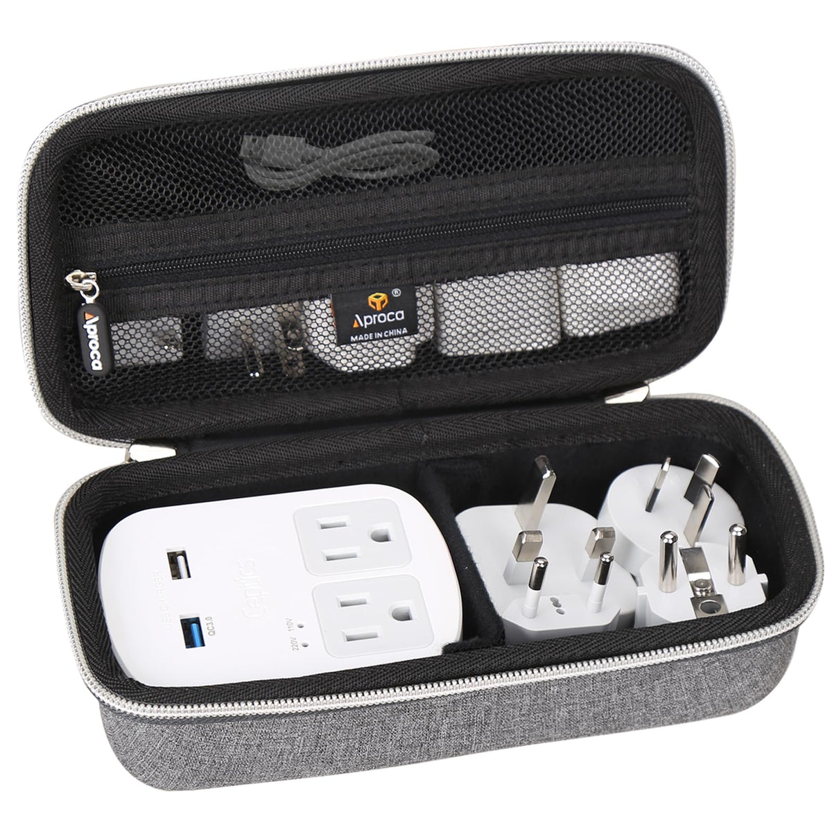Aproca Grey Hard Travel Storage Protective Case, For Ceptics World Travel Adapter Kit