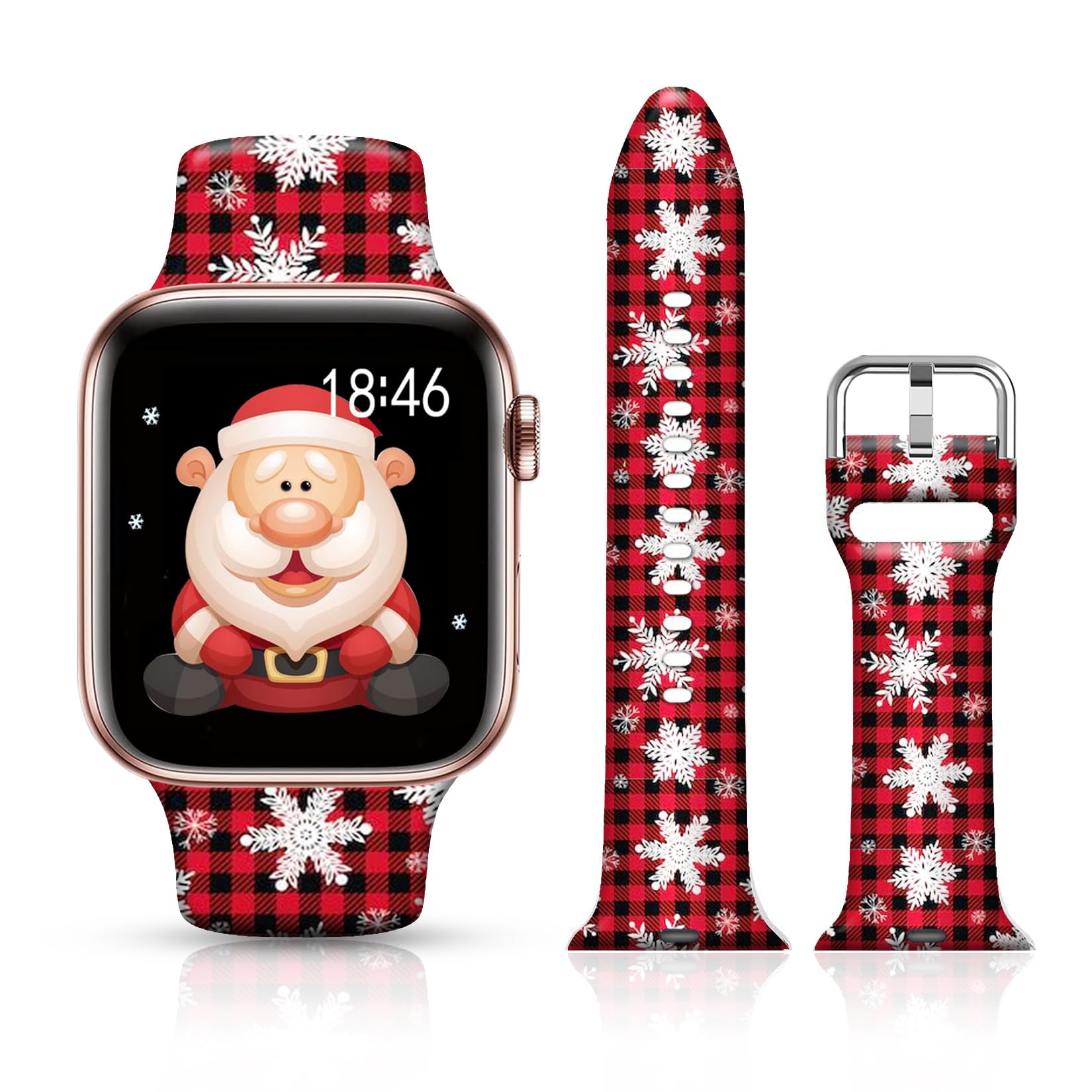 Ftfcase Holidays Christmas Watch Band Compatible With Apple Watch 41Mm 40Mm 38Mm, Soft Silicone Red Plaid Snowflake Sport Strap