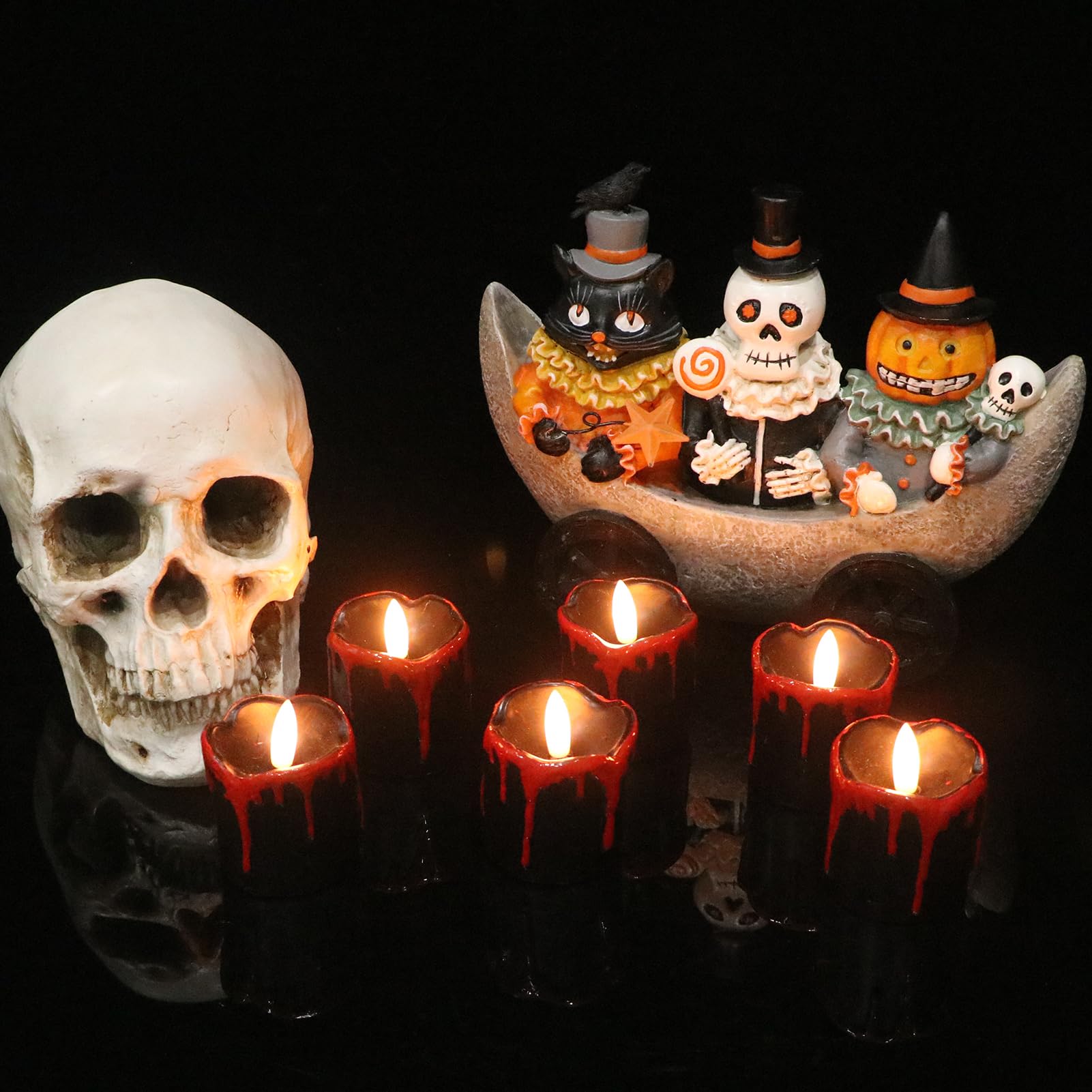 Kunswenn Halloween Black Votive Candles Battery Operated With Long Lasting Cr2450 Batteries, Led Flameless Flickering Tea Lights