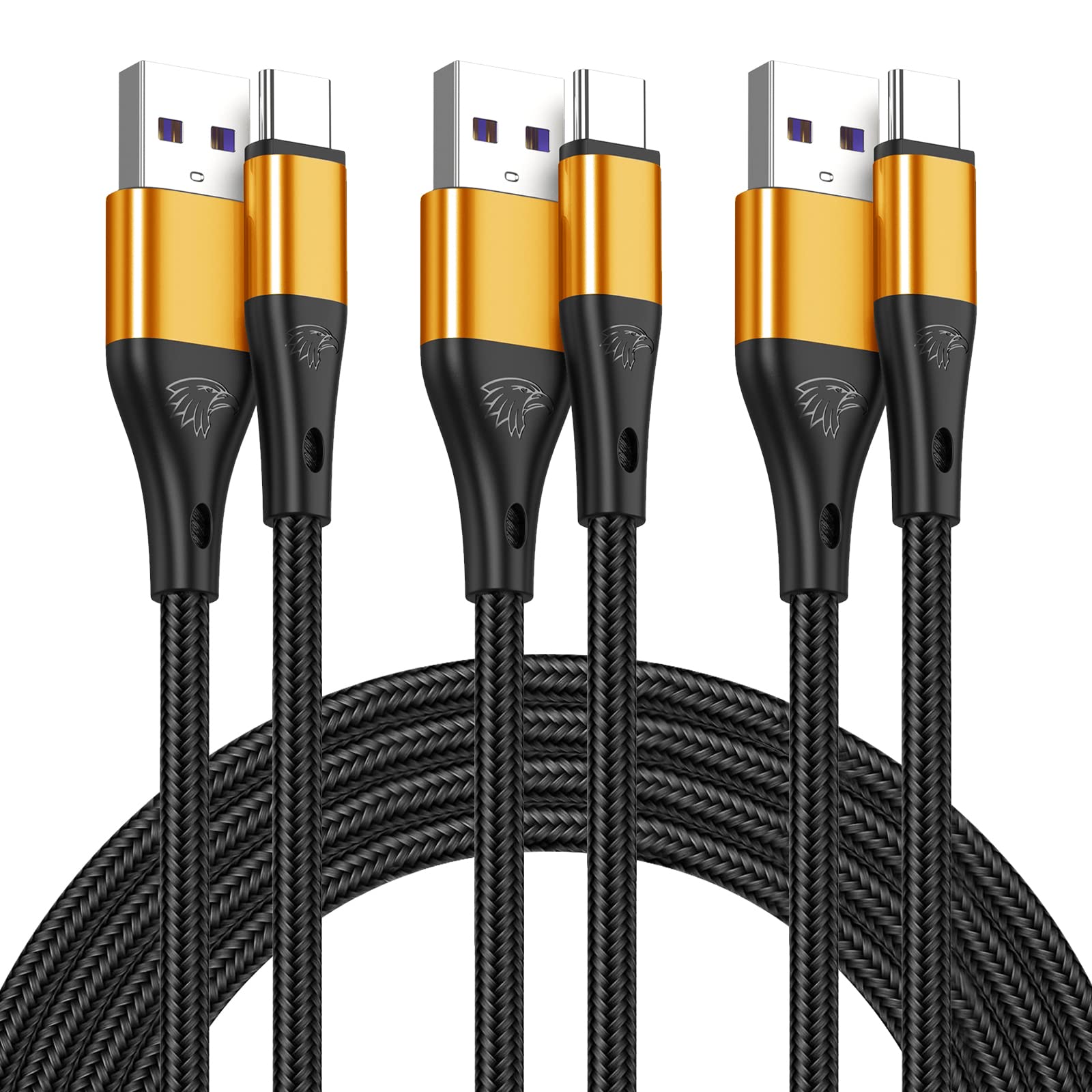 Usb Type C Cable Fast Charging,3Pack 10Ft Premium Nylon Braided 3A Rapid Charger Quick Cord,Type C To A Cable Compatible For Samsung Galaxy S21 S20 S10 S9 S8 Plus,Note 20 10 9 8, Lg V50 V40 G8(Gold)