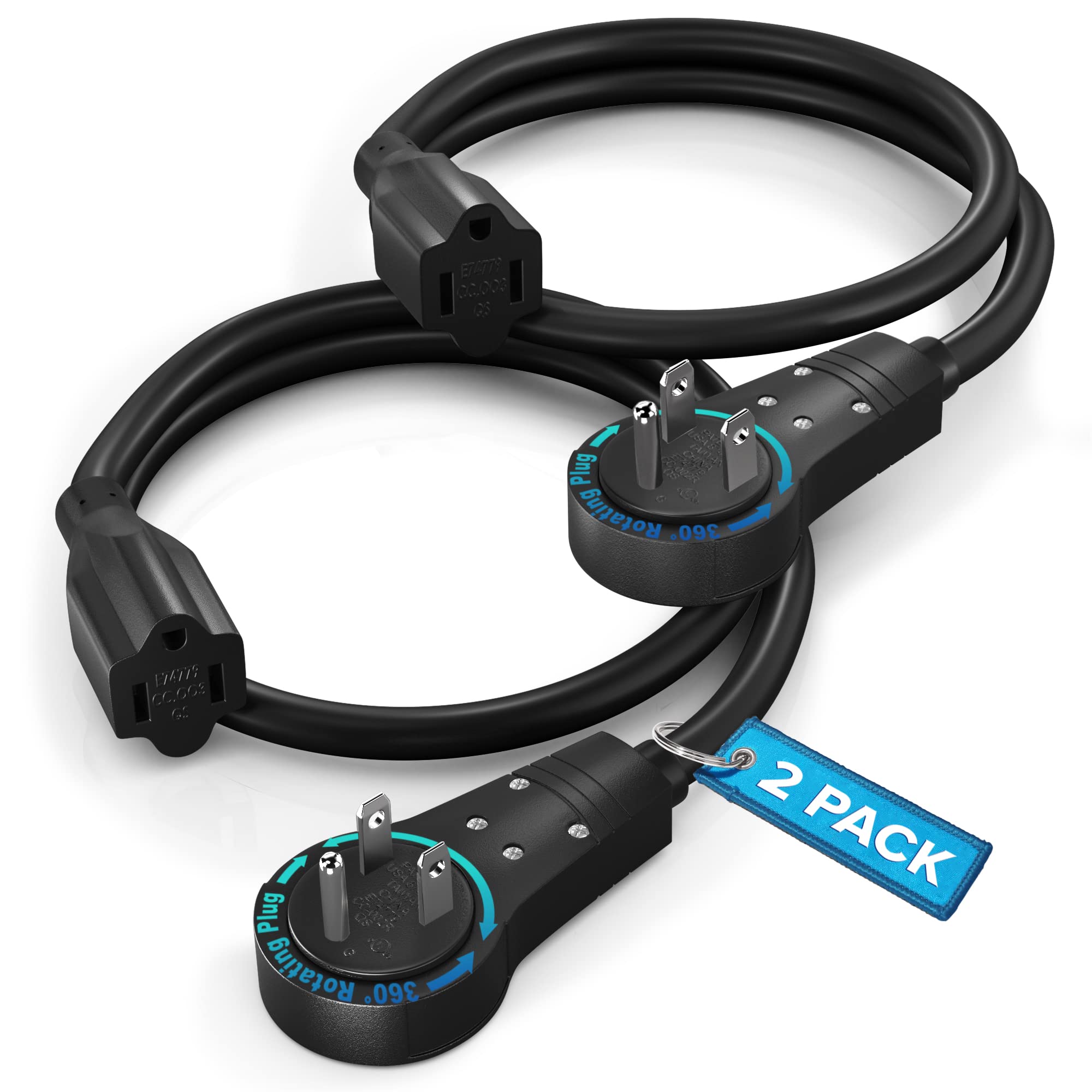 Maximm Cable 0.5 Feet 14Awg 360 Rotating Flat Plug Extension Cord/Wire, 3 Prong Grounded Wire, Heavy Duty Extension Cord   Ul Ce