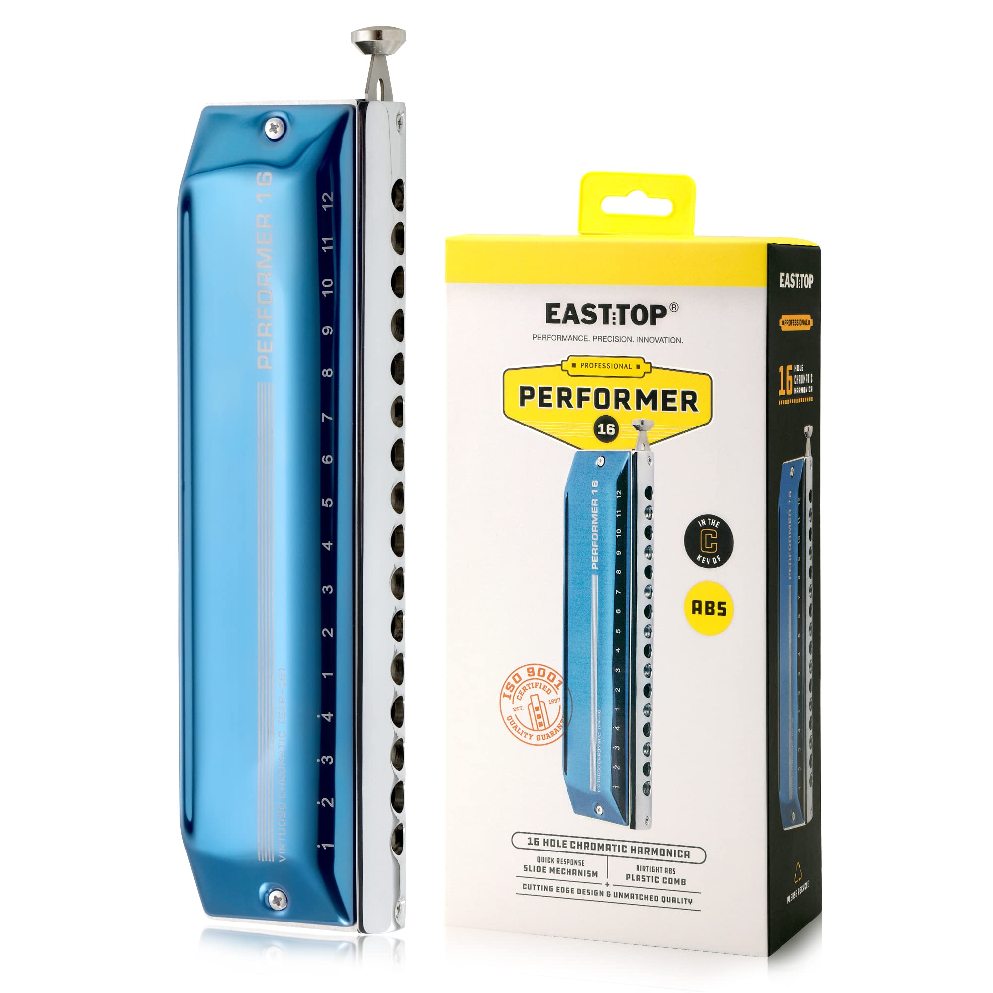 East top Chromatic Harmonica 16 Hole 64 Tone Key of C, Professional Advanced Mouth Organ For Adults, Students and Harmonica-Love