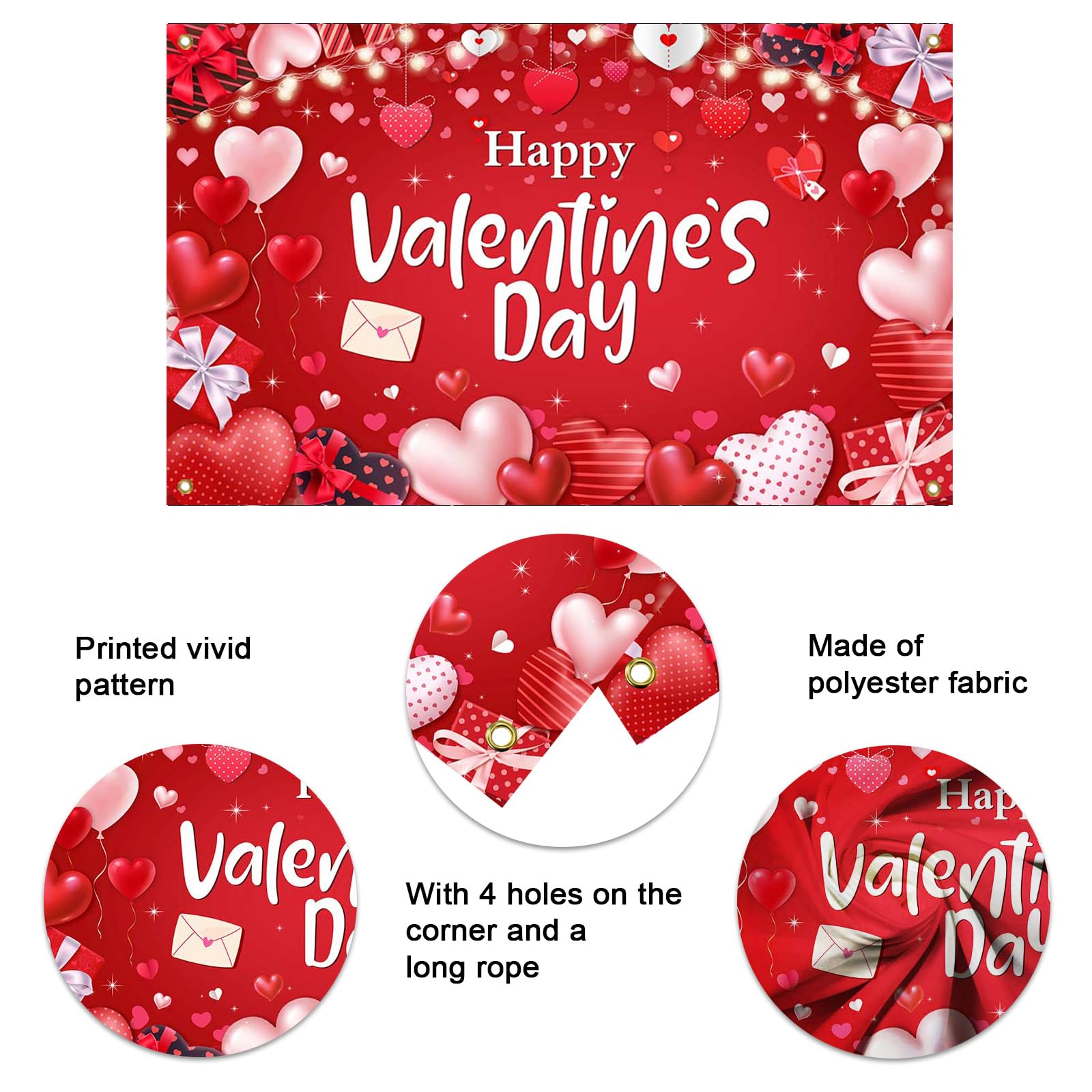 Mocsicka Happy Valentines Day Banner Red Valentines Day Backdrops For Photography Romantic Love Valentines Day Banner Photo Back