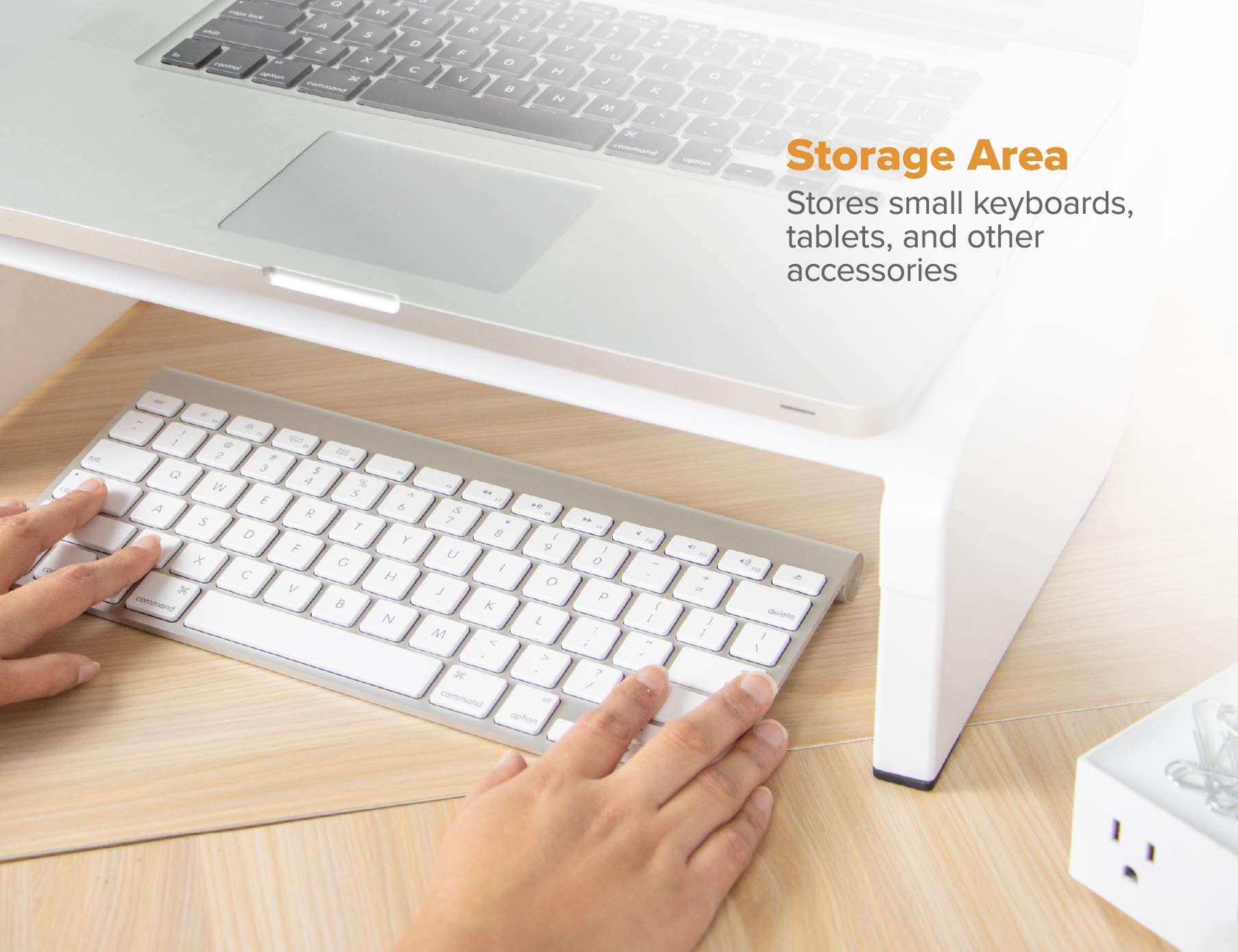 Bostitch Office Konnect Adjustable Monitor Stand Riser, 4 Height Adjustments, Built In Cable Management, Rubber Feet   White