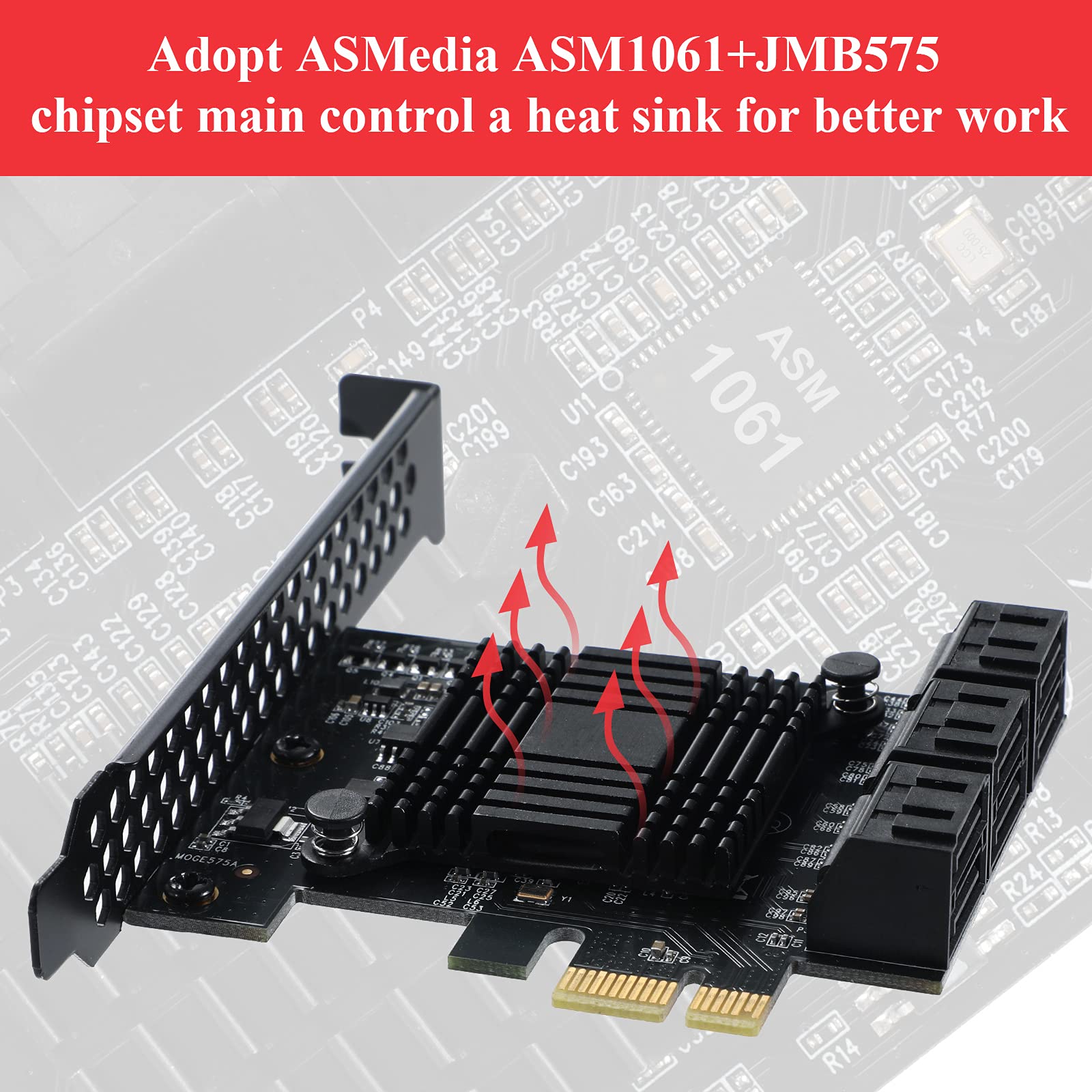 MZHOU PCIe SATA Card 6 Port 6Gbps SATA 3.0 JMB575+1061 Chip