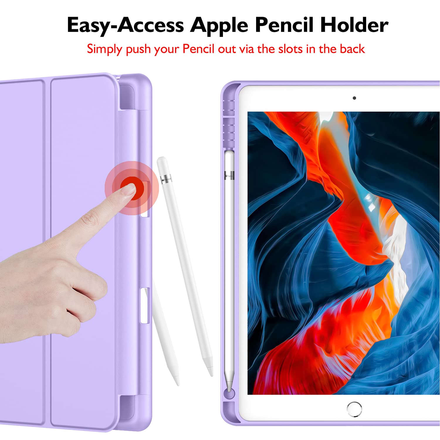 Imieet Ipad 9Th Generation Case 2021/Ipad 8Th Generation Case 2020 10.2 Inch With Pencil Holder, Ipad 7Th Gen 2019 Case With Soft Baby Skin Silicone Back, Auto Wake/Sleep Cover (Clove Purple)