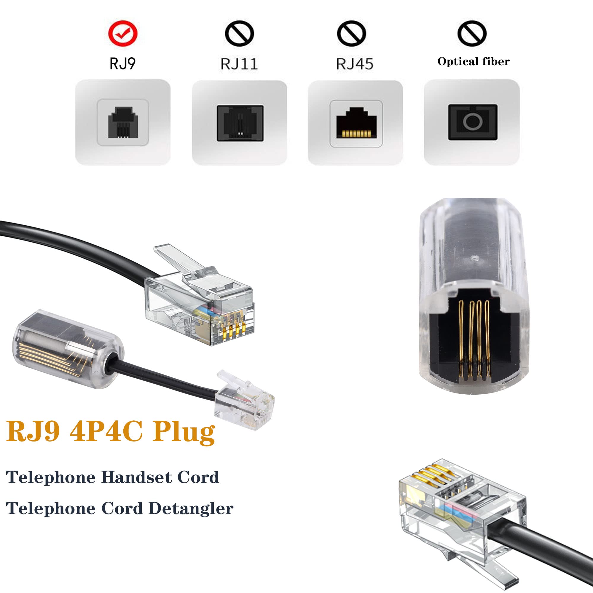 Ubramac Telephone Handset Cord,Coiled Wire 8Ft Uncoiled / 1.4Ft Coiled Landline Phone Handset Cable Rj9 4P4C Telephone Accessory