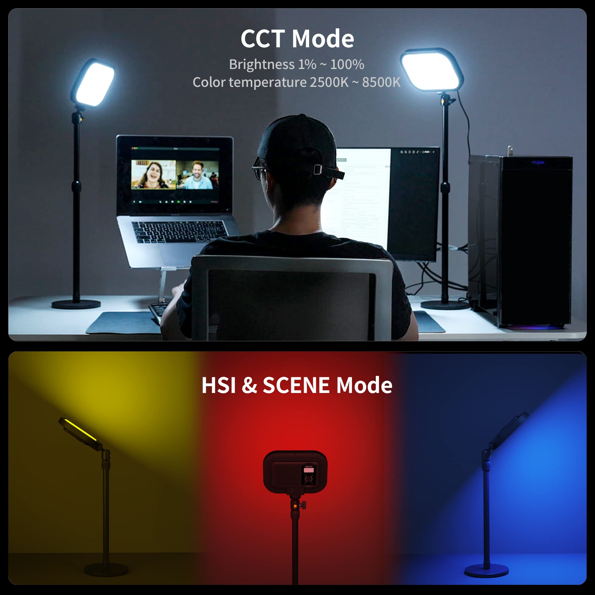 Raleno 15W Rgb Streaming Light, 4000Mah Built In Battery Key Light With 2.4G Remote And Stand, 2500 8500K Adjustable Studio Vide