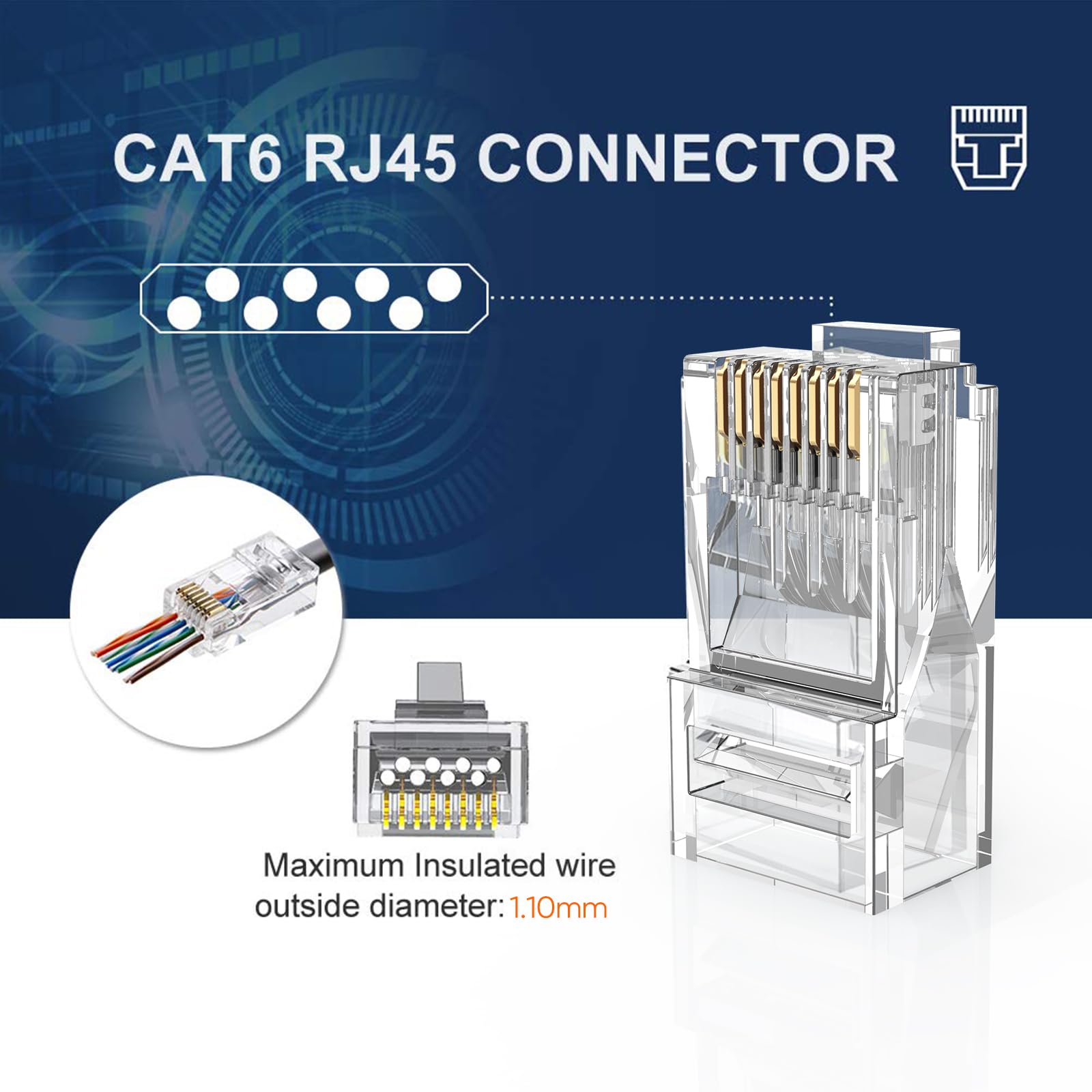 Cablecreation Rj45 Pass Through Connectors, 100 Pack Cat6/Cat5E Gold Plated Modular Plug Unshielded Crimp Connector For Solid Or