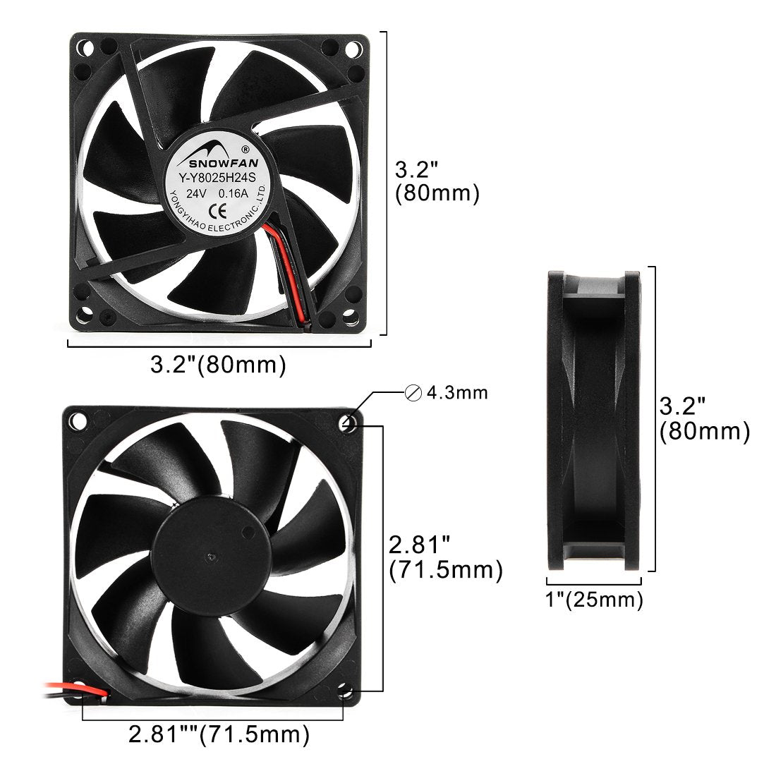 Uxcell 80Mm X 80Mm X 25Mm 8025 24V Dc Cooling Fan With Long Life Sleeve Bearings