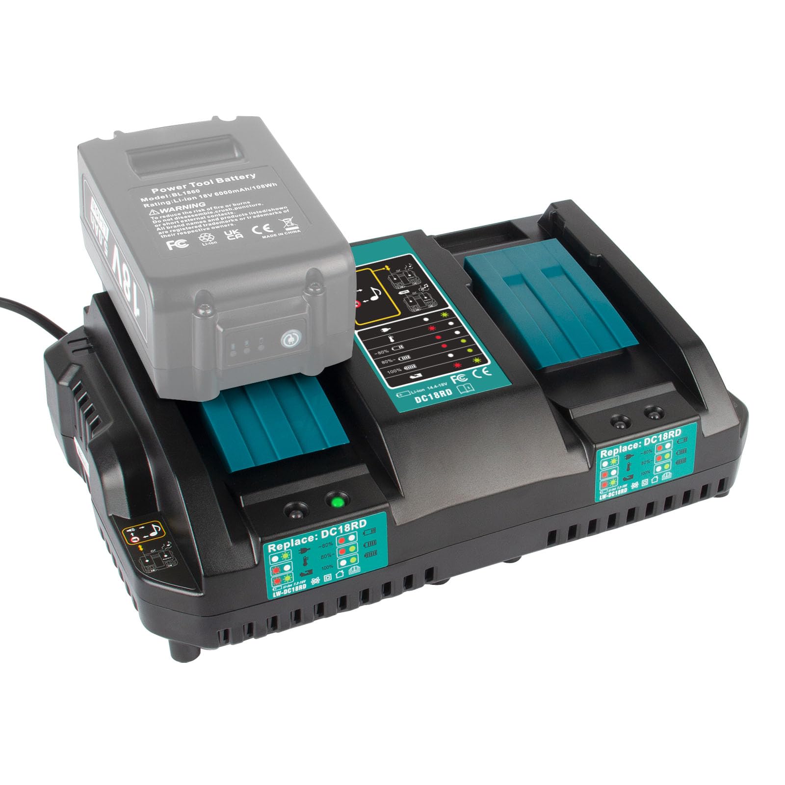 Pengjbatter Dc18Rd 14.4V 18V Rapid Dual Ports Charger For Makita 18V Battery, Compatible With Makita 14.4V 18V Battery Bl1850B B