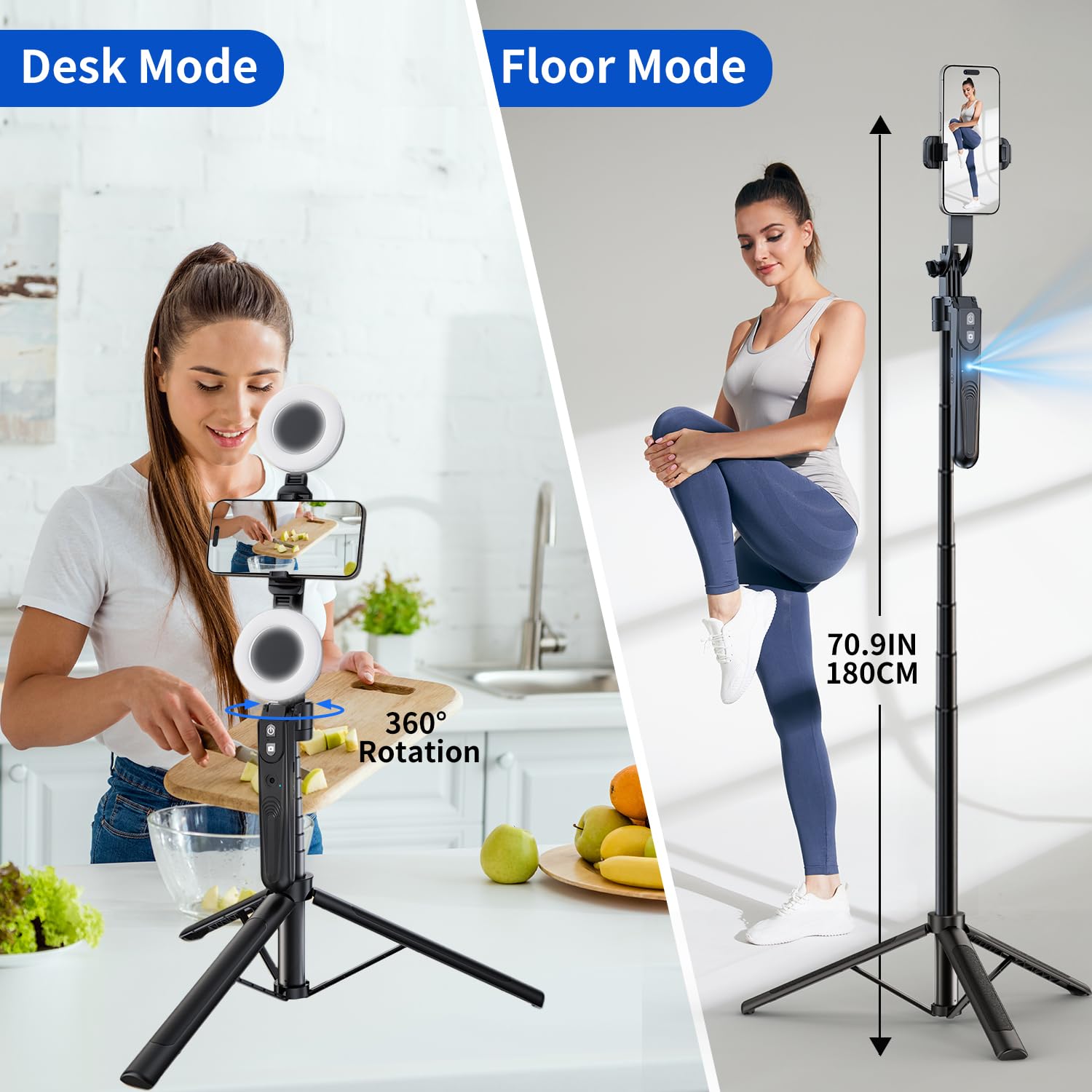 Yayusi 70.9 Auto Face Tracking Selfie Stick Tripod For Iphone With Light, No App, 360 Rotation Tripod That Follows Your Movement