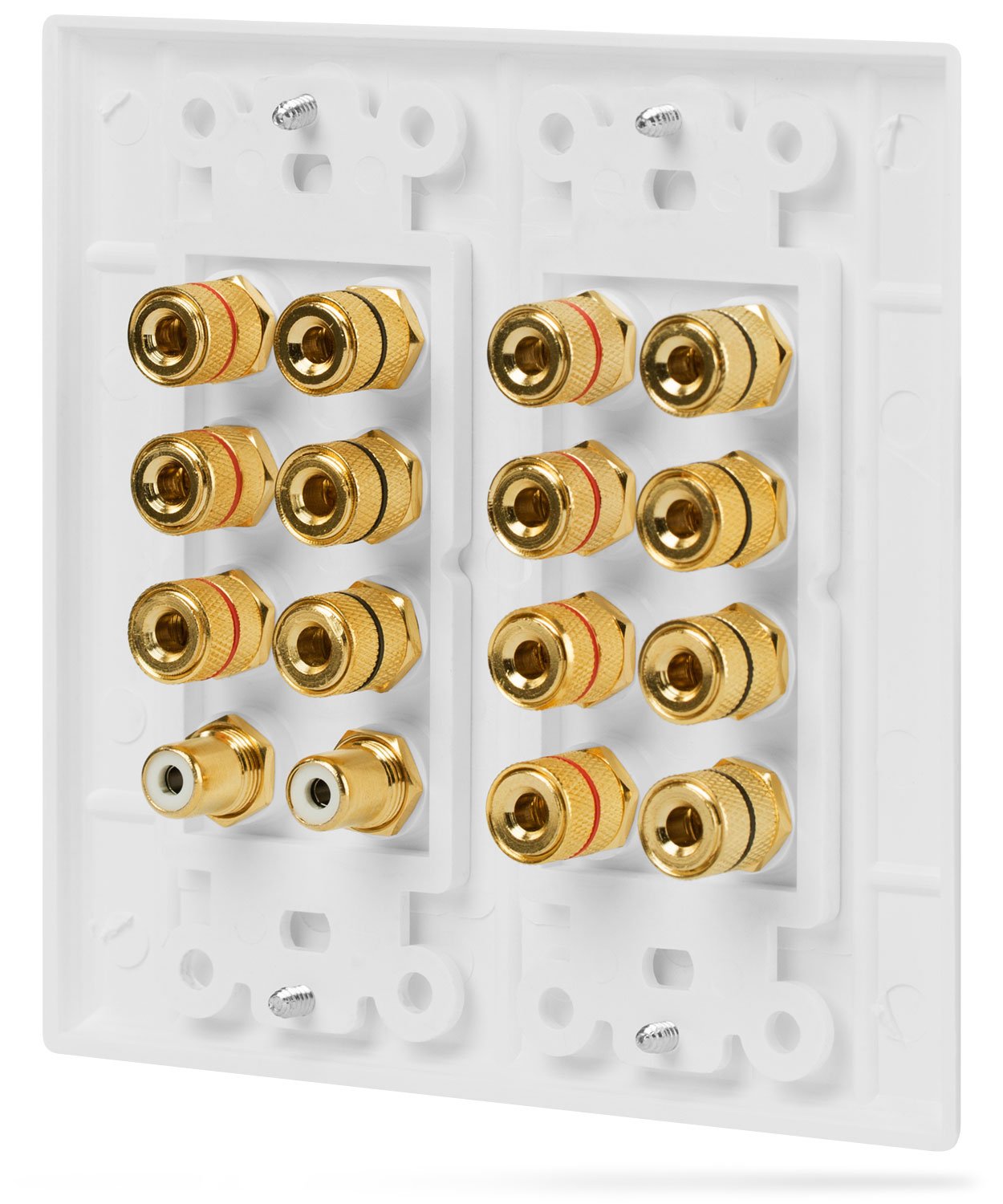 Fosmon 2 Gang 7.1 Surround Sound Distribution Home Theater Wall Plate, Gold Plated 7 Pair Copper Binding Posts Coupler Type For
