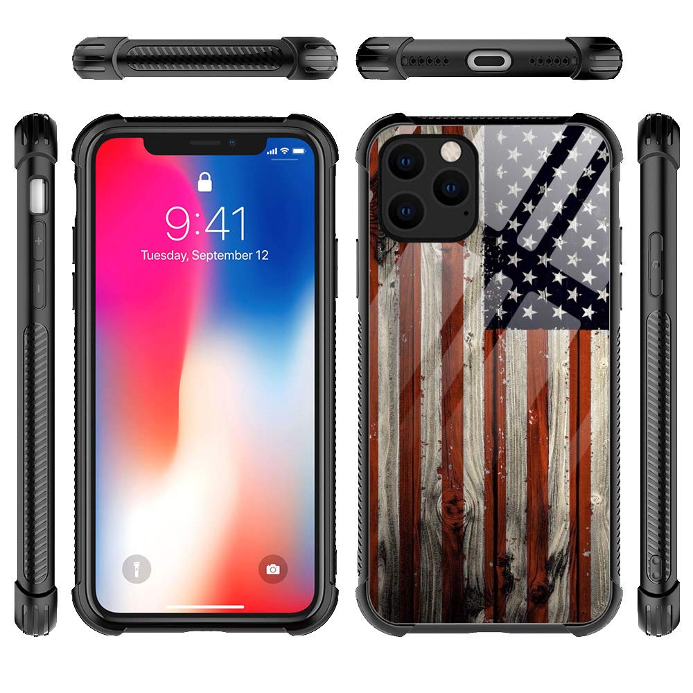 ZHEGAILIAN iPhone 12 Mini Phone Case Drop Protection TPU Red Wood USA Flag 5.4-inch
