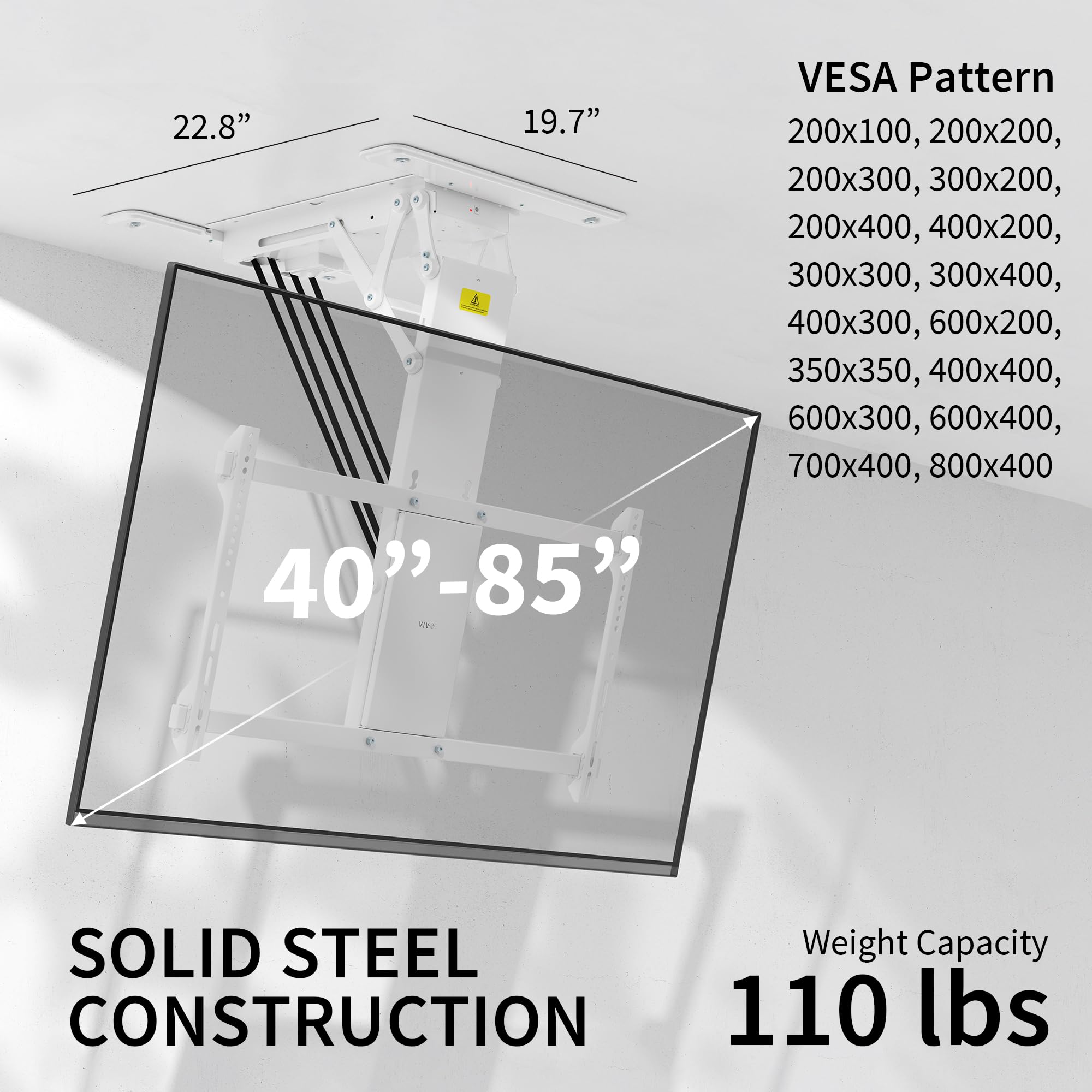 VIVO Electric TV Ceiling Mount for 40 to 85 inch Screens, Large Flip Down Motorized Pitched Roof VESA Mount, Master Pack, White, MOUNT E FD85W