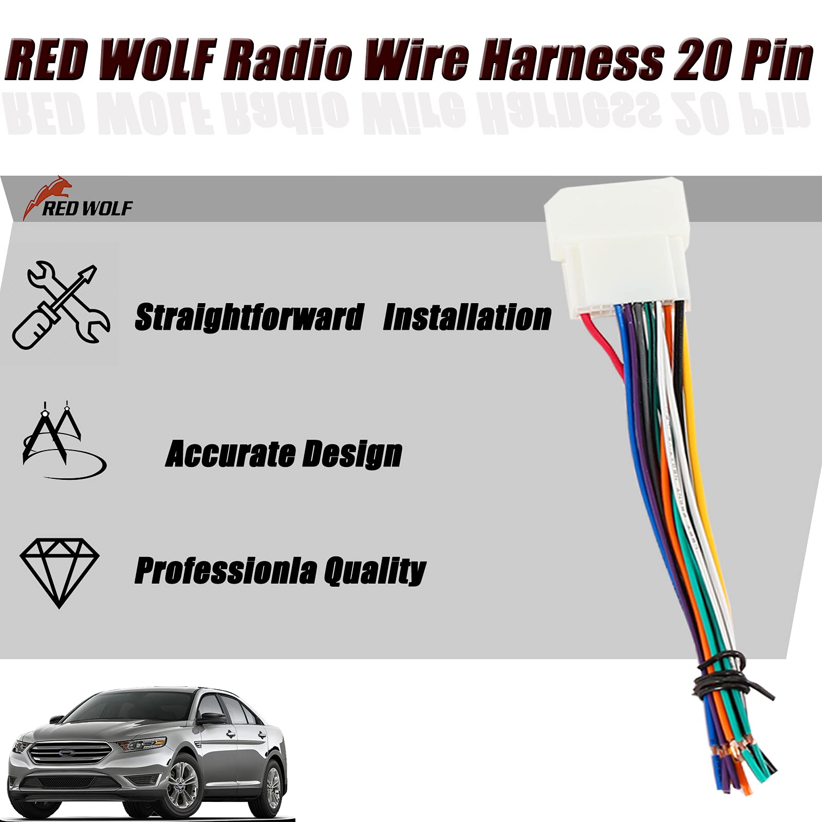 Red Wolf Car Radio Wiring Harness For Mitsubishi 2009 2019 Lancer, 2008 Mitsubishi Lancer Gts, 2012 2019 Outlander Sport 20 Pin Stereo Wire Install Aftermarket Cd Player Receiver Head Unit