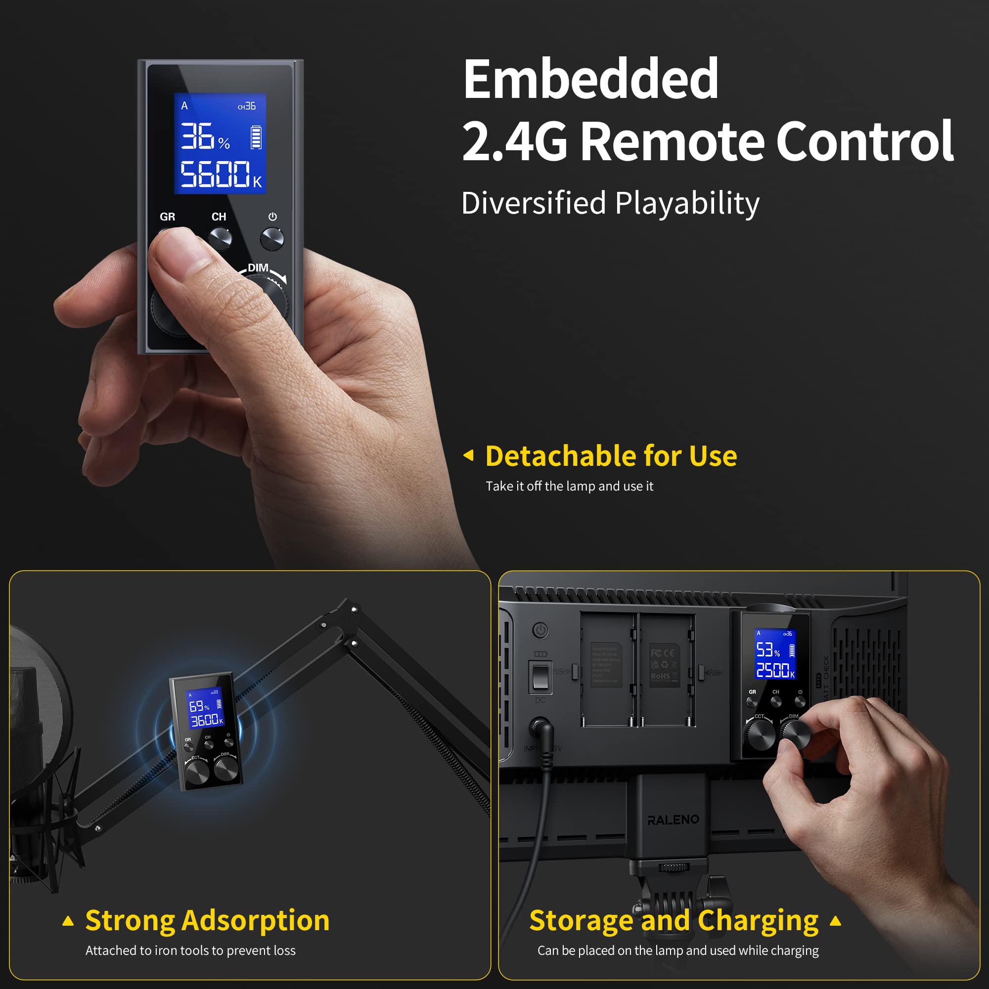 Raleno 45W Led Video Light,18'' Continuous Output Lighting With 2.4G Remote,Cri97 Brightness Bi Color 3200 5600K Adjustment On C