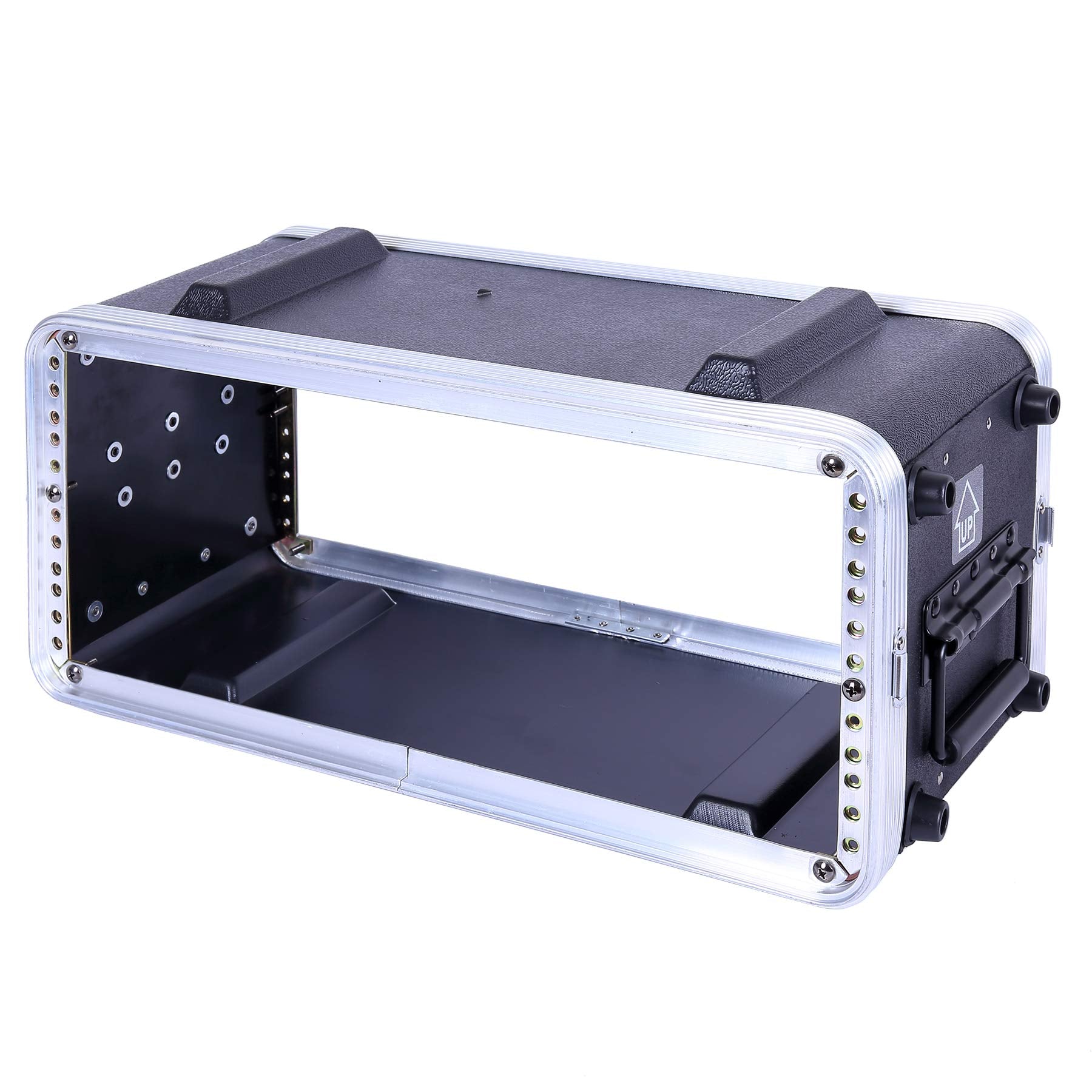 Crossrock Stackable 4U Rack Case, Shallow 14.25    Depth, Polyethylene Hard-Shell Construction With Heavy Duty Hardware-Black(Cr