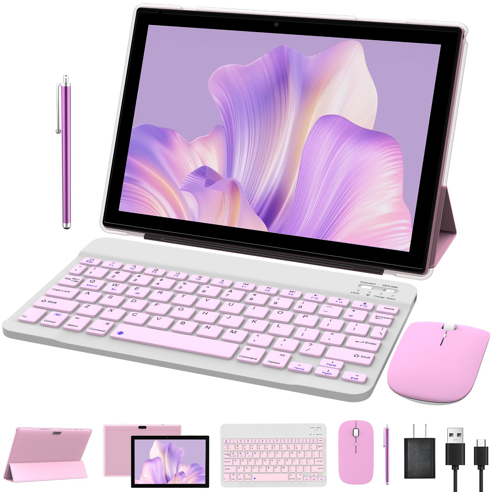 Novojoy 2 In 1 Tablet 10 Inch Android 12 Os Tableta, Tablets With Keyboard, Mouse, Case, Stylus, 64Gb Rom+4Gb Ram, 2Mp+8Mp Dual 