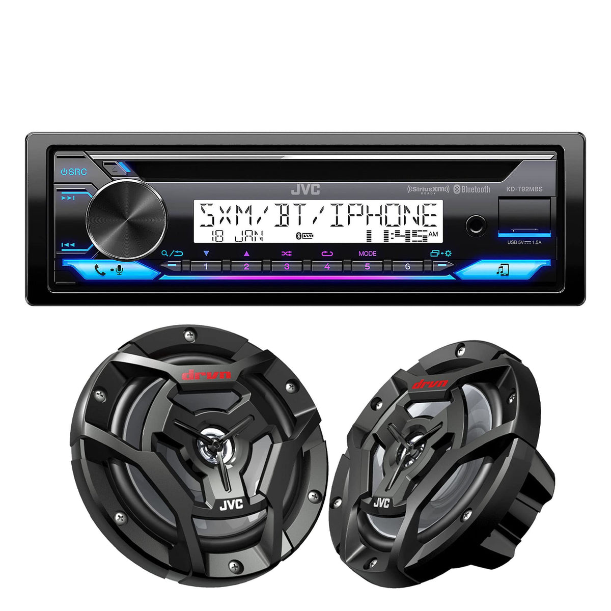 Jvc Kd-T92Mbs Jvc Kd-T92Mbs Marine/Powersports Cd Receiver Featuring Bluetooth, Conformal Coated Pcb With Jvc 1 Pair Cs-Dr6200M 