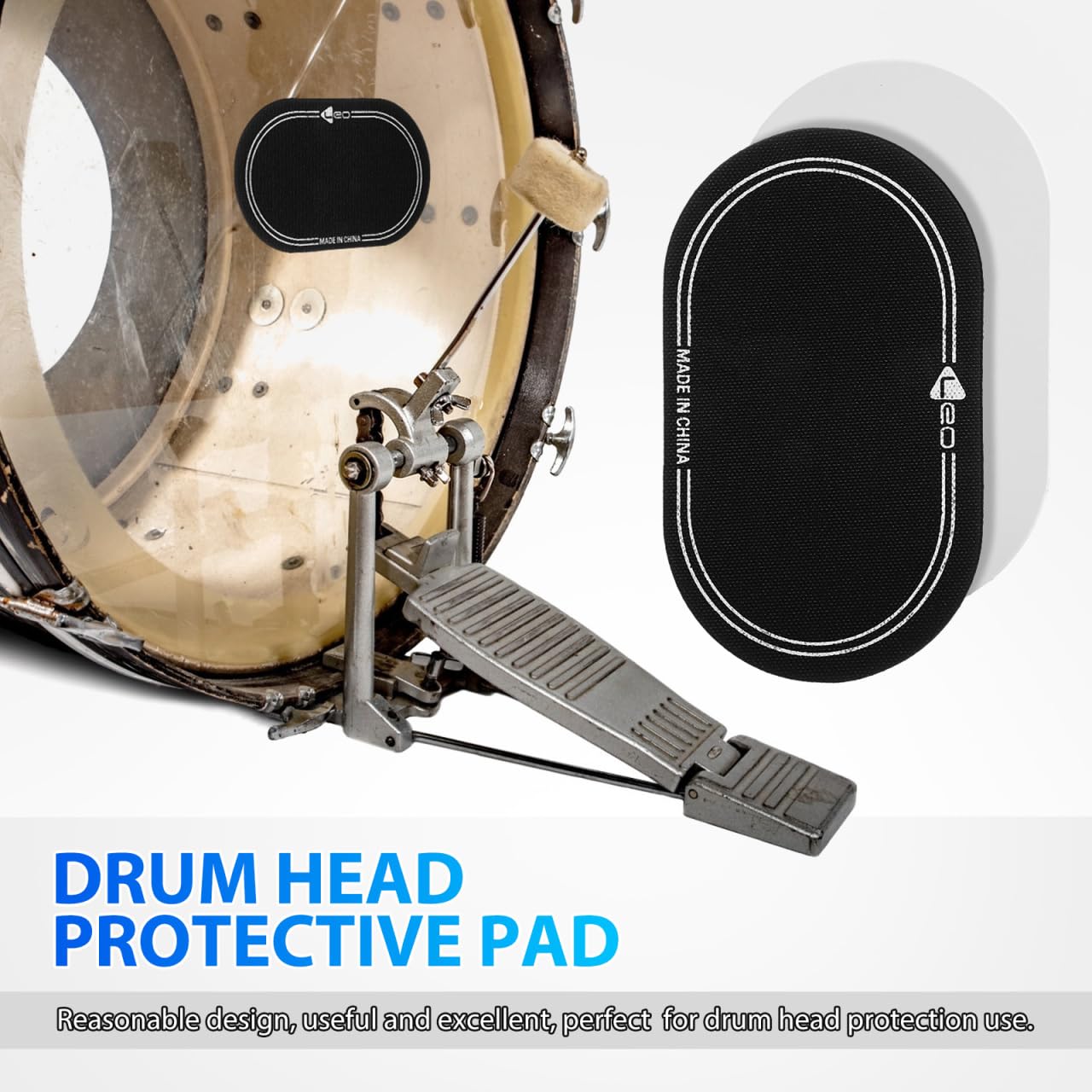 Supvox 2 Pcs Bass Drum Single Pedal Patch: 6.1 X 3.5 Inch Self Adhesive Drumhead Mute Pad   Percussion Instrument Accessories, B