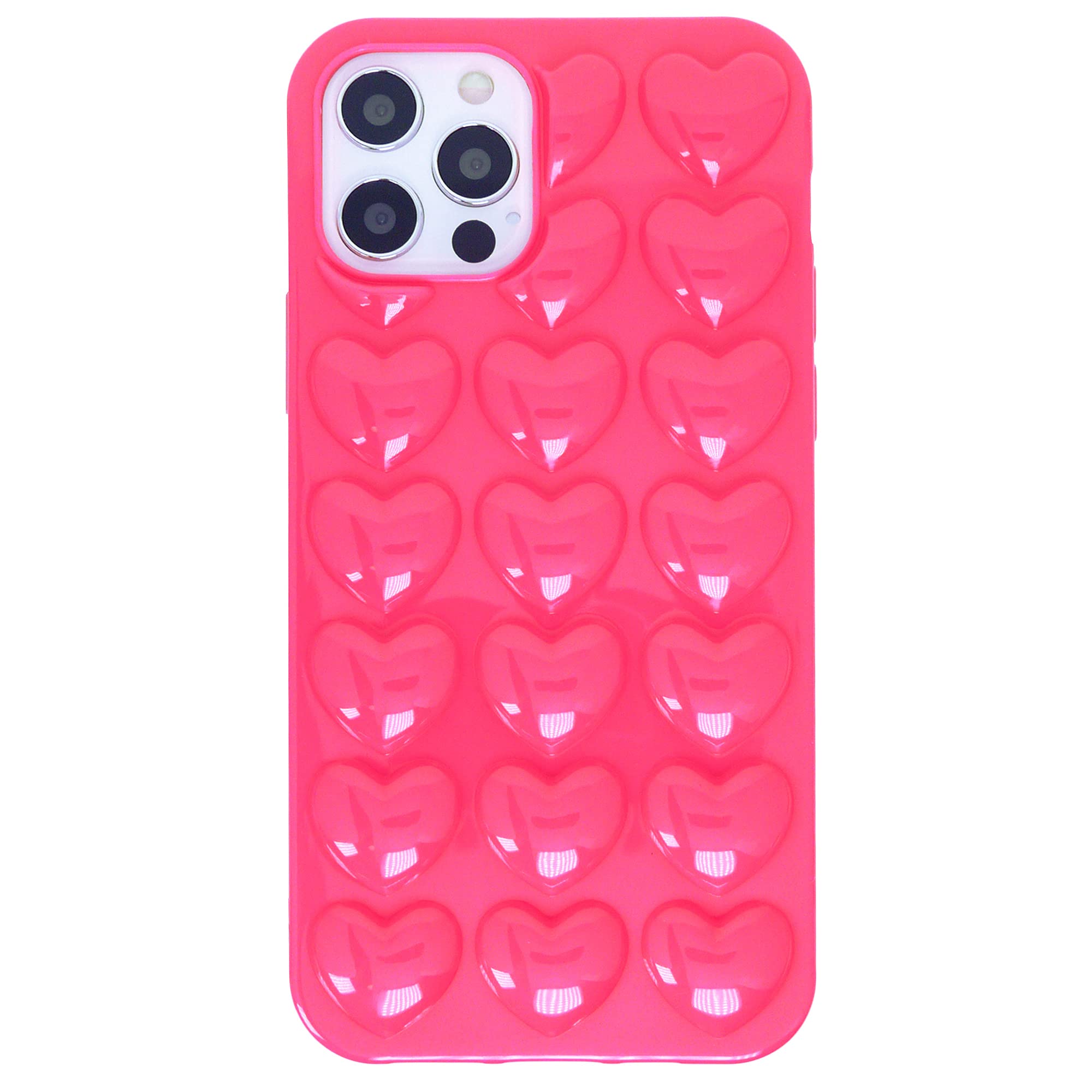 DMaos iPhone 12 Mini Case for Women, 3D Pop Bubble Heart Kawaii Gel Cover, Cute Girly for iPhone12 Mini 5.4 inch - Hot Pink