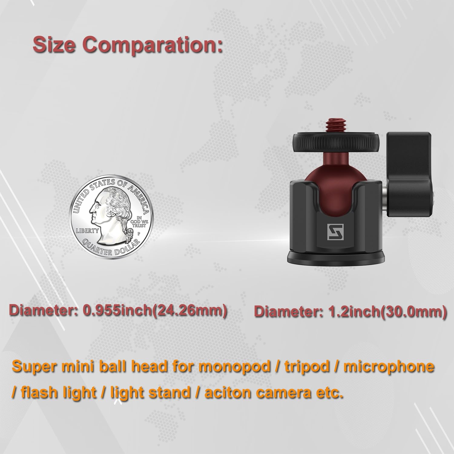 Sioti Mini Ball Head, Mini Tripod Ball Head, 360 Degree Rotation+Tilting Adjusting, Compatiable With Digital Card Camera/Microphone/Cell Phone/Action Camera/Light Led(Ultra Mini Ball Head)