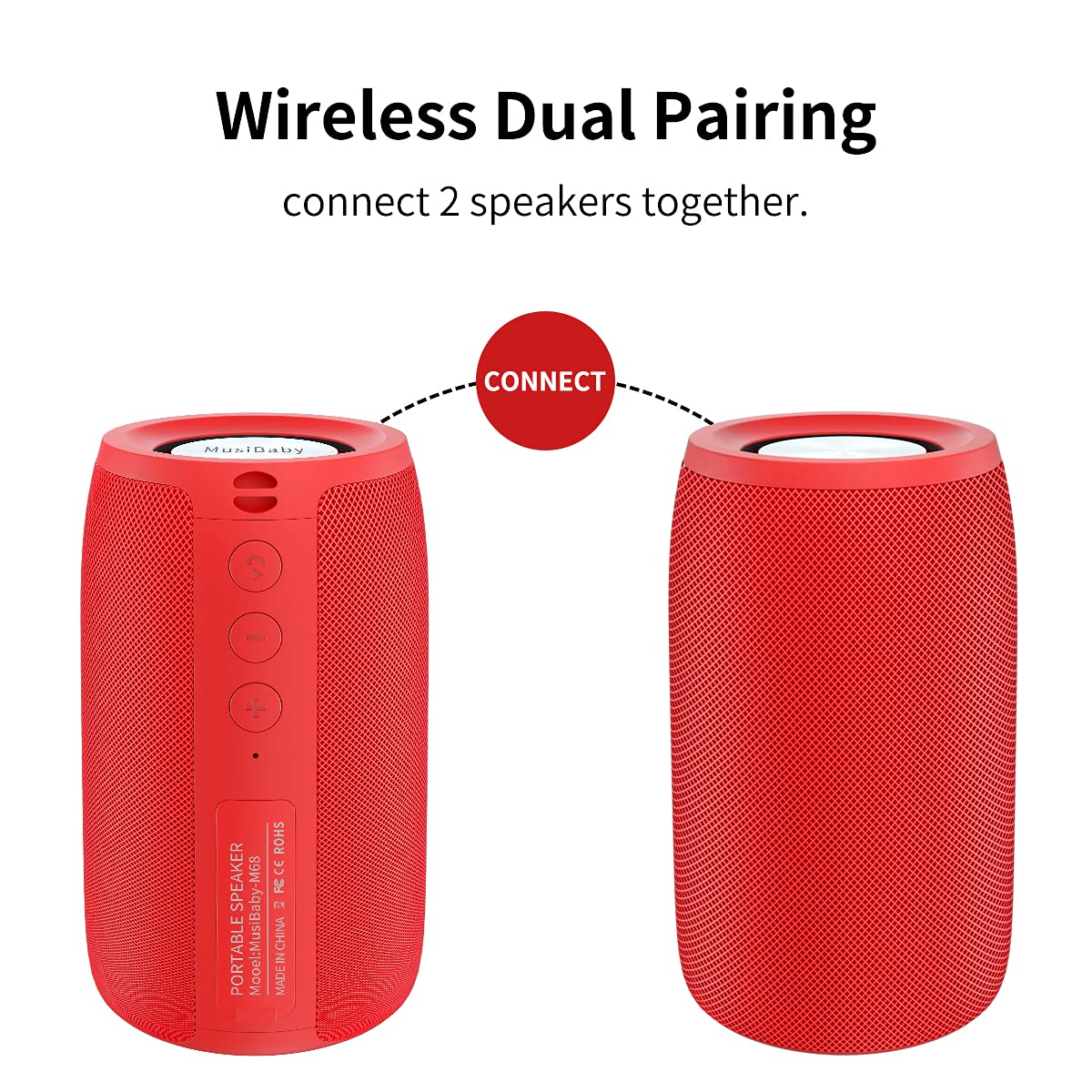 Bluetooth Speaker,Musibaby Wireless,Outdoor, Waterproof,Portable Speaker,Dual Pairing, Bluetooth 5.0,Loud Stereo,Booming Bass,24H Playtime For Home&Party,Gifts(Pure Red)