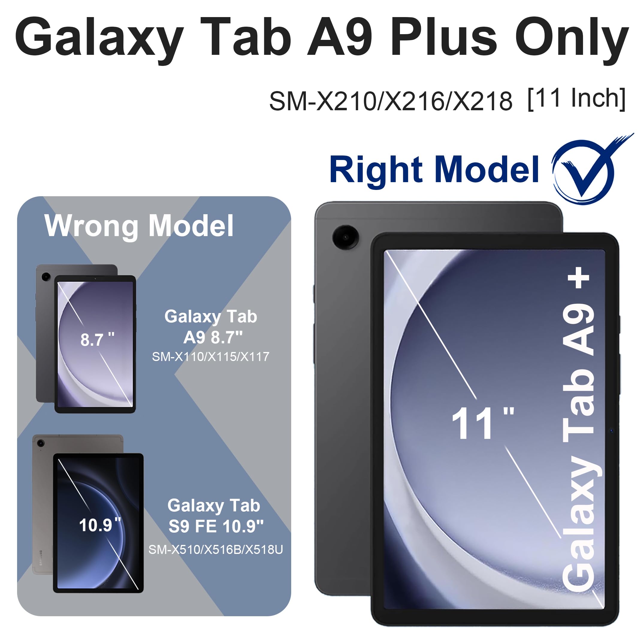 Galaxy Tab A9 Plus Case 11 Inch, Rugged Case For Samsung Galaxy A9+ Tablet Case With Screen Protector 360 Rotating Stand Shoulde