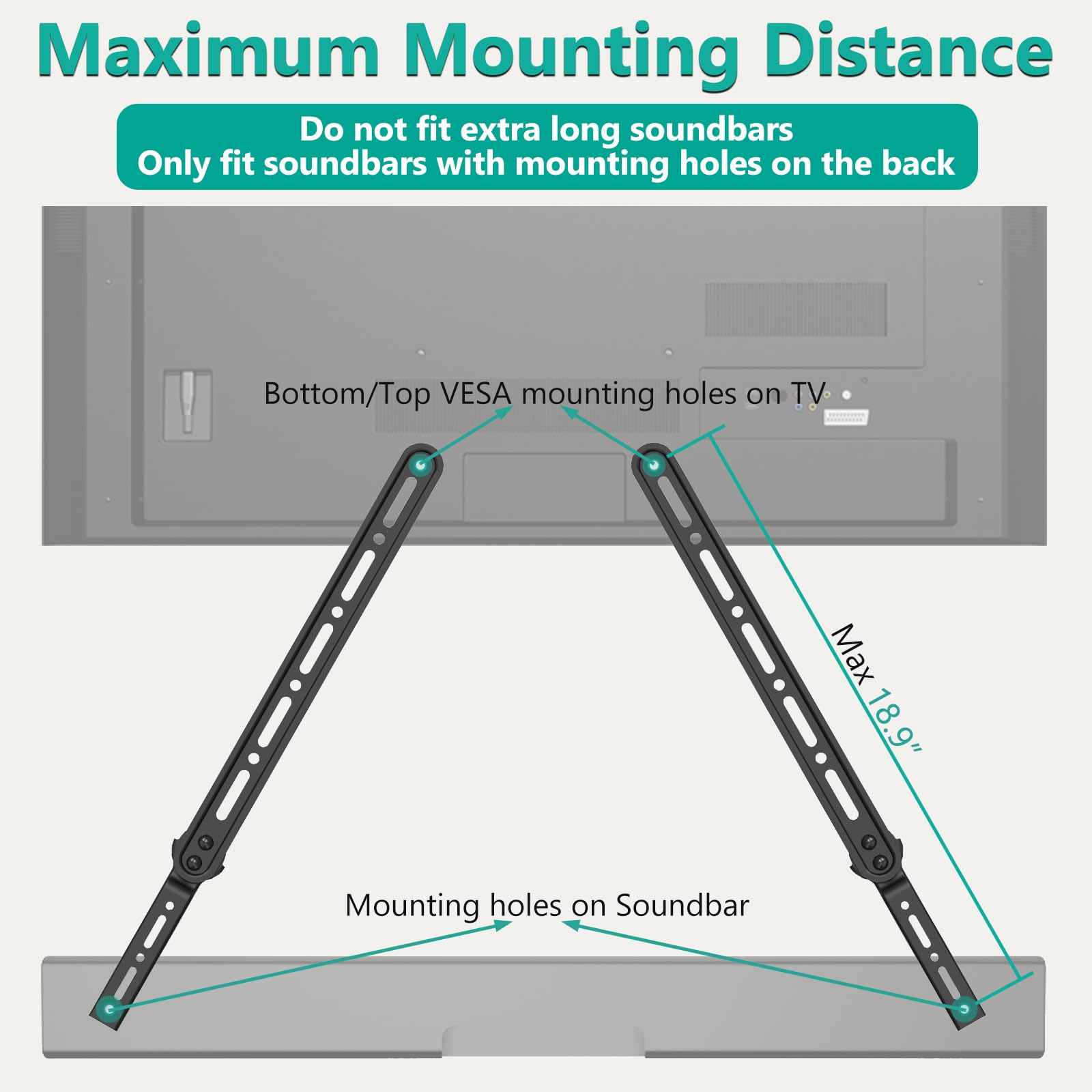 Wali Sound Bar Mount Bracket, For Mounting Above Or Under Tv, With Adjustable 3 Angled Extension Arm, Fits Most 23 To 65 Inch Tv