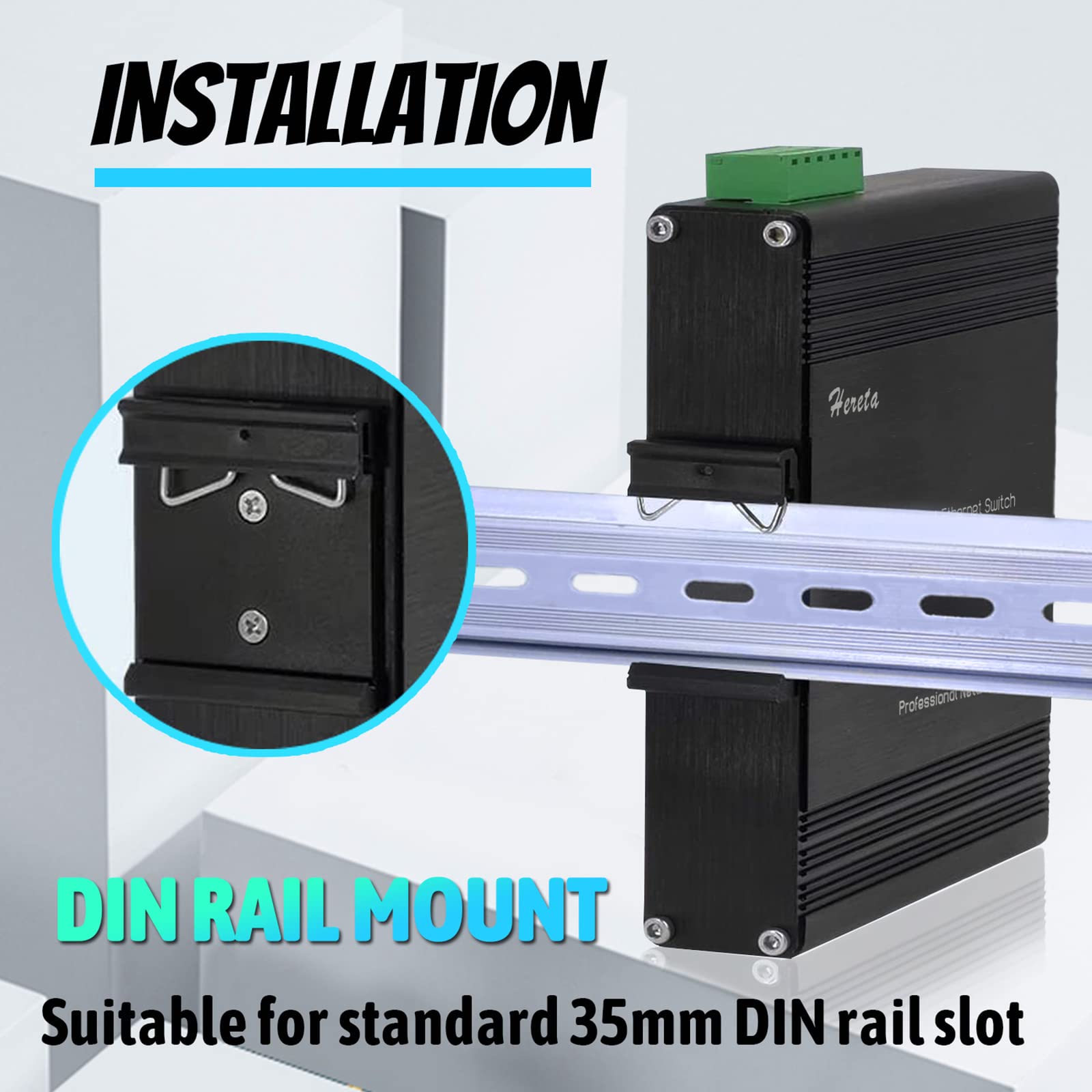 Hereta Hardened Industrial Gigabit Poe+ Switch Mini 6 Ports Compact Fiber Ethernet Switch 4 Ports Poe+ Optical Switch (30W Per P