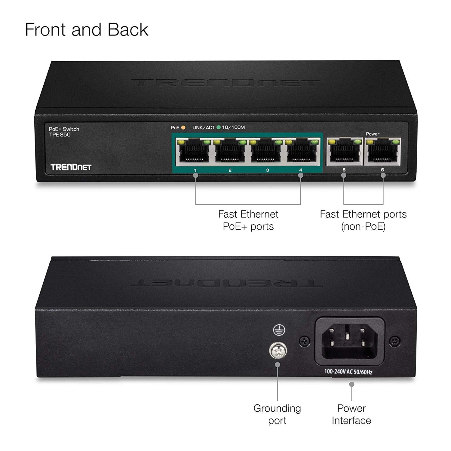 Rendnet 6-Port Fast Ethernet Poe+ Switch, Tpe-S50, 4 X Fast Ethernet Poe Ports, 2 X Fast Ethernet Ports, 60W Poe Budget, 1.2 Gbp