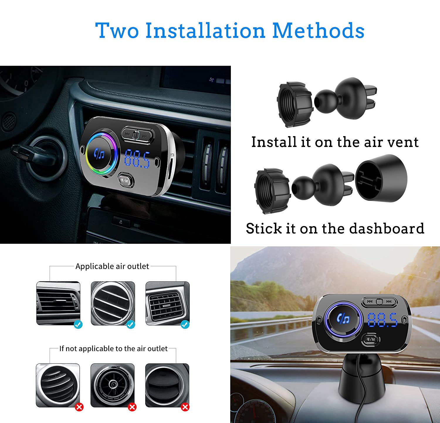 Arestech Fm Transmitter Bluetooth 5.0 Hands Free Car Kit With Quick Charge Qc 3.0 Car Radio Adapter With Microphone Cvc Noise Reduction