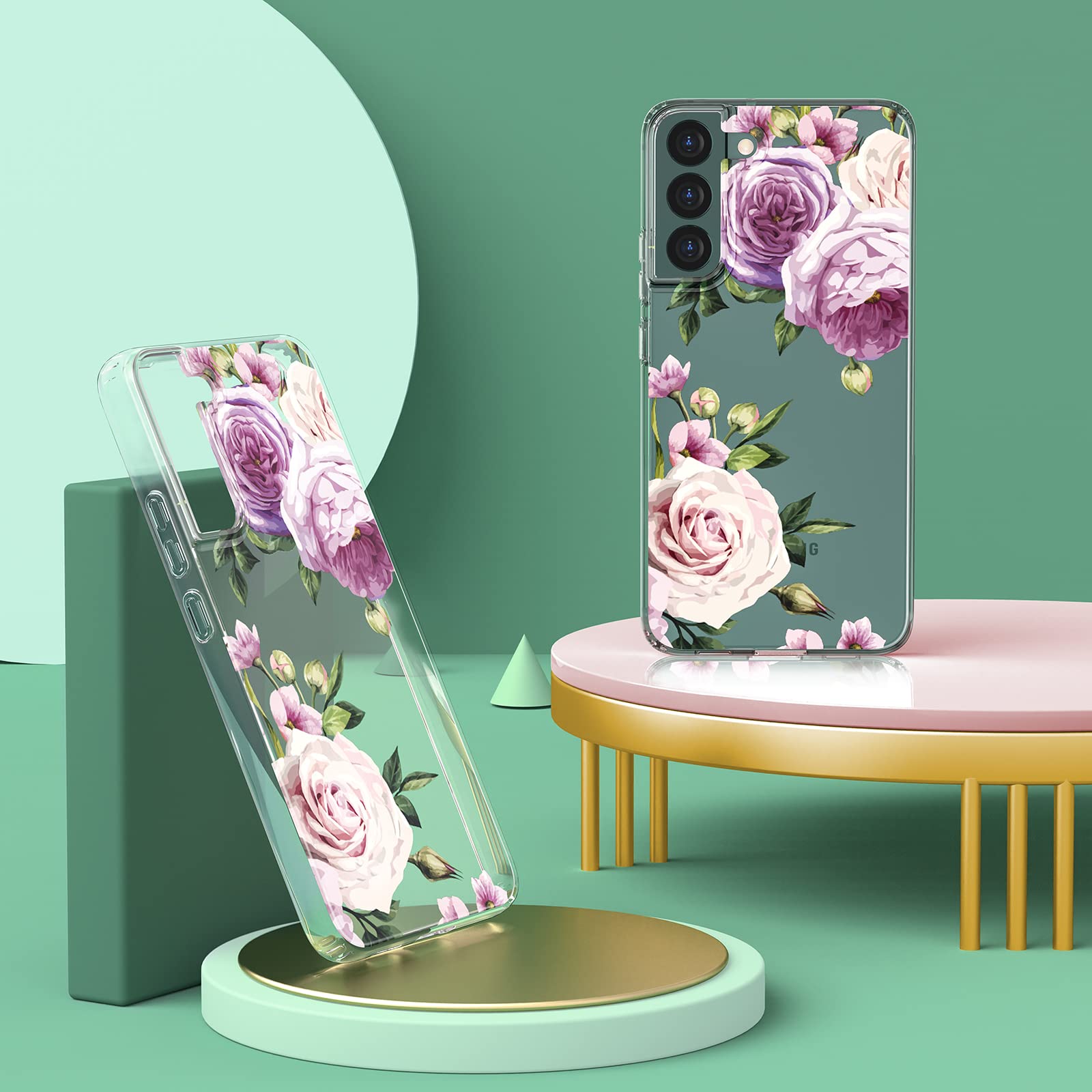 Milprox Compatible With Samsung Galaxy S22 Flower Case, Cute Case Design For Girls Women,Shockproof Floral Pattern Hard Back For