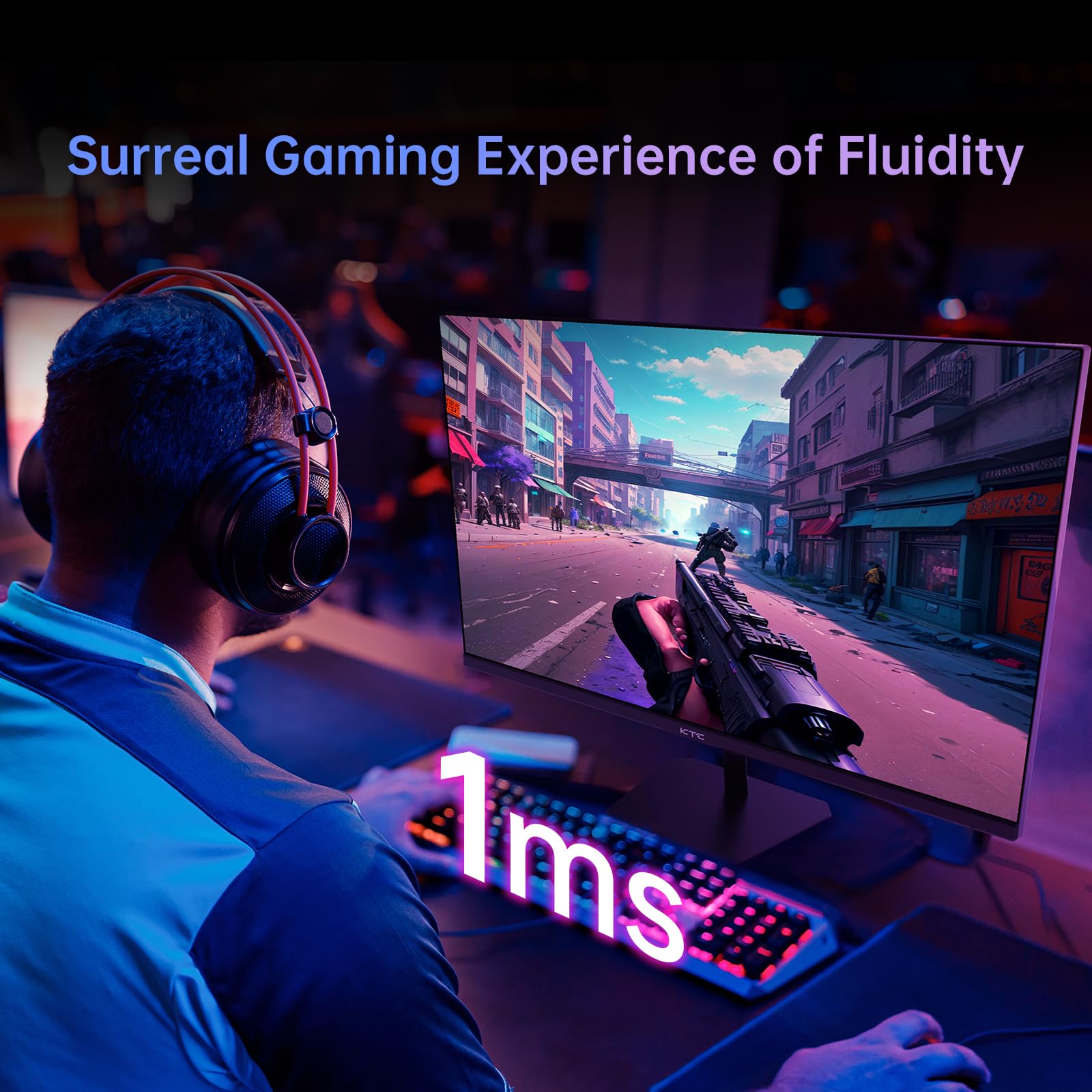 Ktc 24.5'' Gaming Monitor 180Hz Fhd,Fast Ips 1080P 1 Ms, 128% Srgb Hdr10,Freesync Hdmi X 2 /Dp X 1 Vesa Tilt Adjustable Xbox Ps5