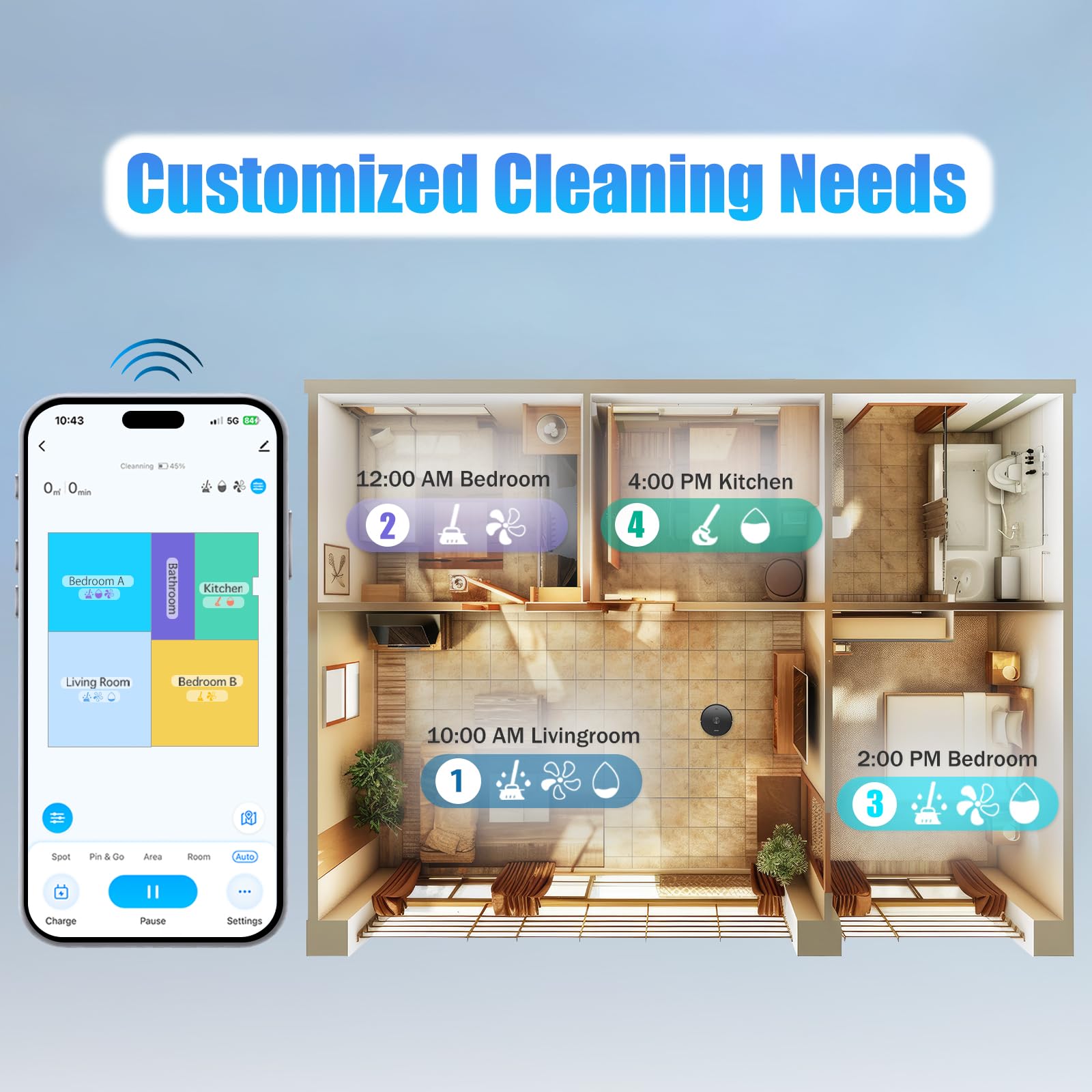 Robot Vacuum And Mop Combo, Self Emptying, 60 Day Capacity, Schedule, 180Mins Runtime, Home Mapping, Wi Fi/App/Alexa/Remote, Rob