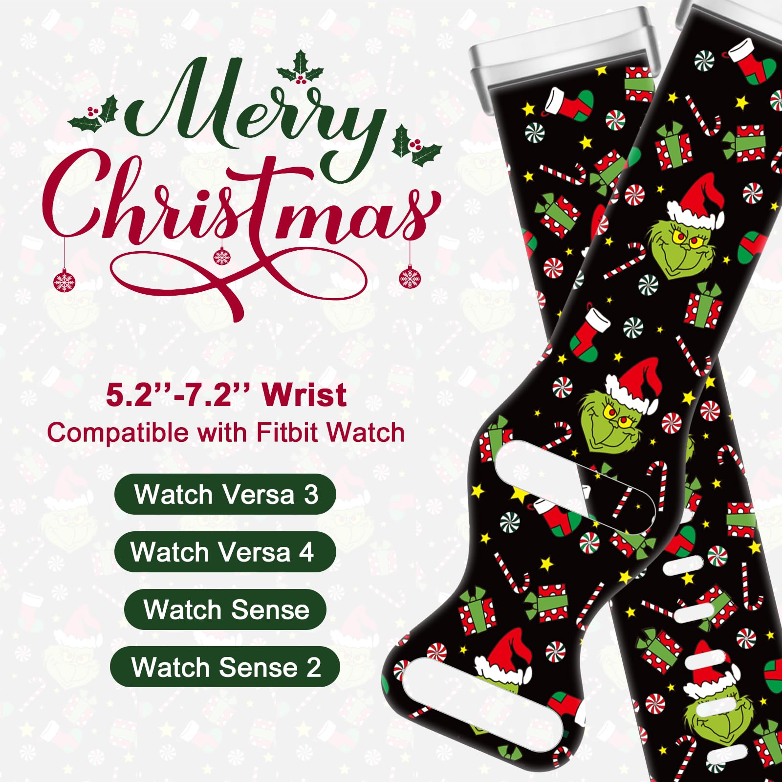 Christmas Halloween Thanksgiving Band Compatible With Fitbit Versa 3/Fitbit Versa 4/Fitbit Sense/Sense 2, Smartwatch Holiday Wom