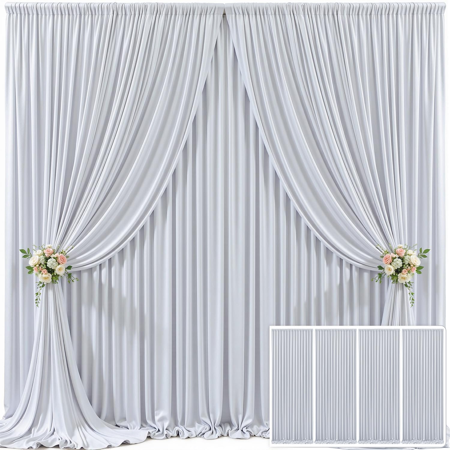 4 Panels Silver Grey Backdrop Curtain for Parties Wedding Wrinkle Free Silver Grey Photo Curtains Backdrop Drapes Fabric Decorat