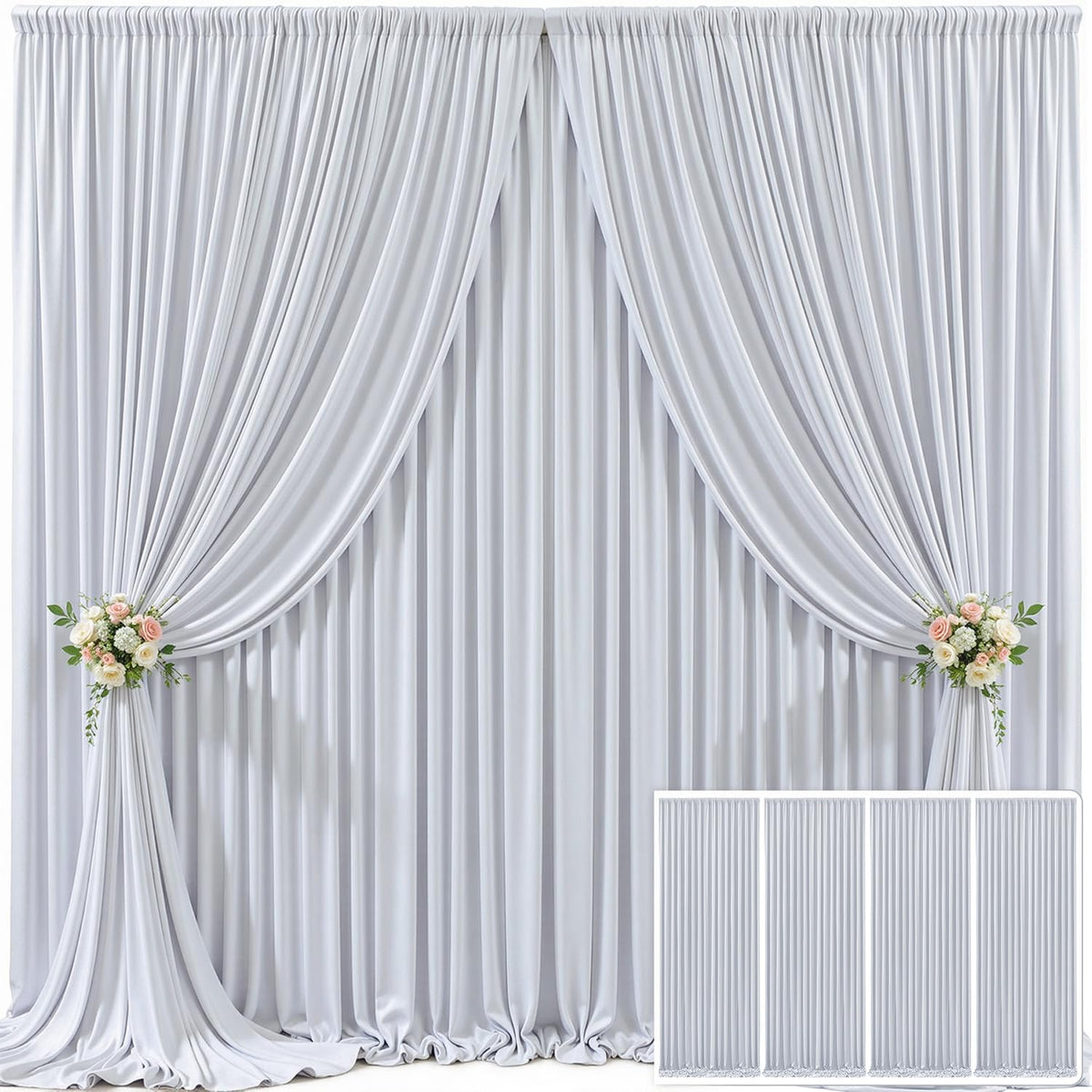 4 Panels Silver Grey Backdrop Curtain for Parties Wedding Wrinkle Free ...