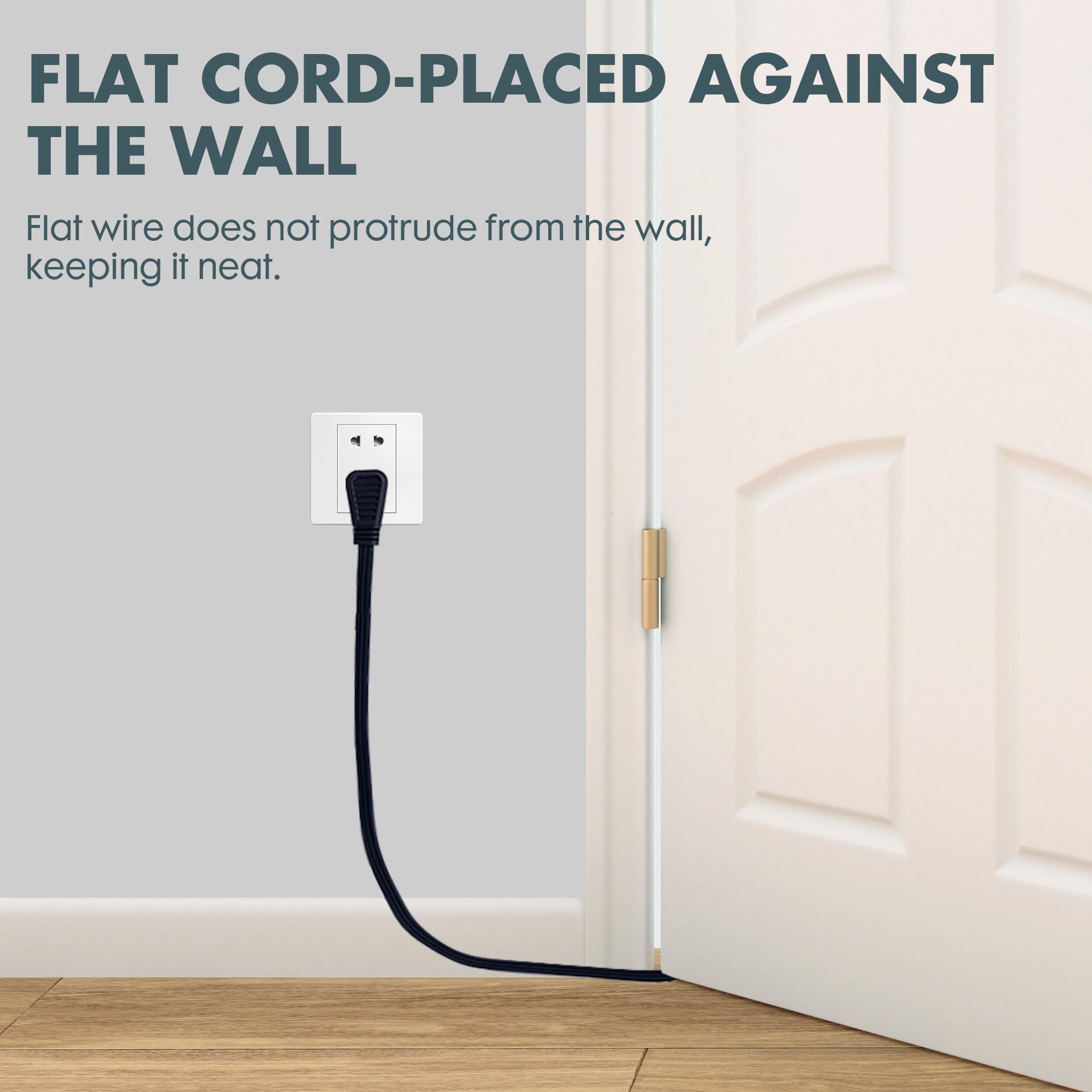 Palarine Black Flat Plug Extension Cord 10 Ft, Indoor Extension Cord, 16/3 Spt 3 13A 3 Prong Power Cord For Kitchens, Behind Fur