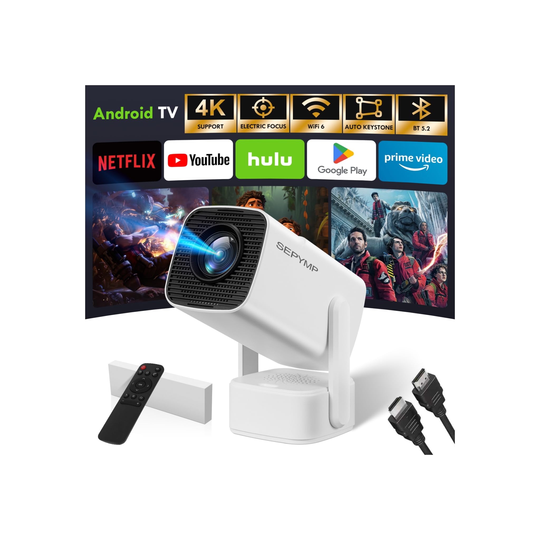 Mini Projector 2025 Upgraded with 4K & 1080P, Portable Video Projector for Bedroom & Outdoor , Android 13 with WiFi 6 & Bluetoot