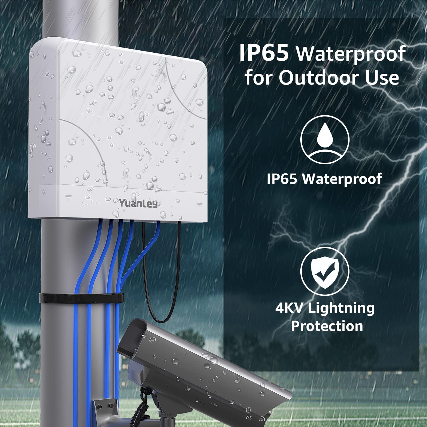 Yuanley 4 Port Poe Switch Gigabit  Waterproof Outdoor Ethernet Unmanaged Network Switch With Vlan Function, 78W Built In Power,