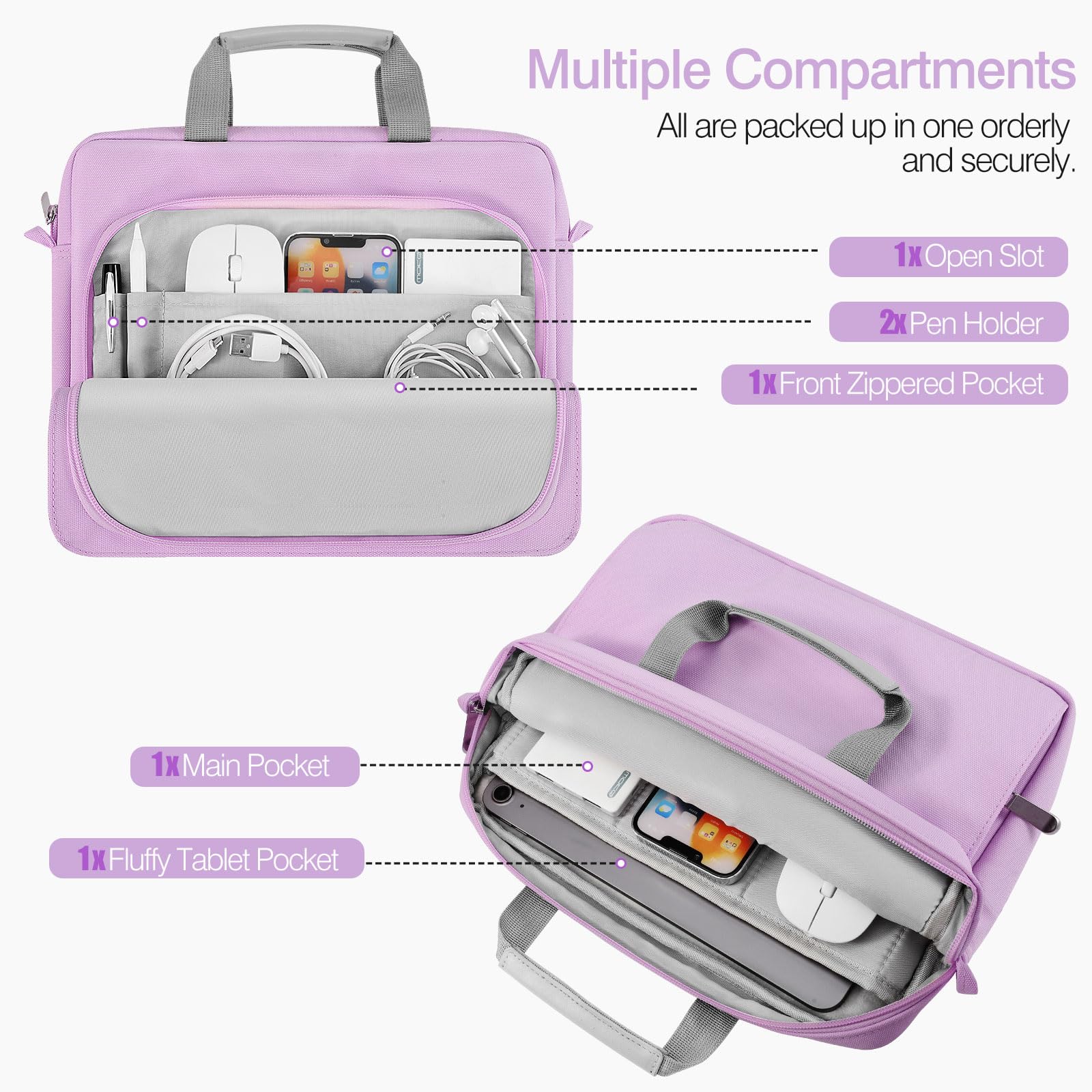 MoKo 9 11 Inch Tablet Sleeve Case, Protective Handle Shoulder Bag Fits New 11 inch iPad Pro M4/iPad Air M2 2024, iPad Air 5/4th 10.9, iPad 10th Gen. 10.9, iPad 9/8/7th 10.2, Tab S8/S9 11, Purple