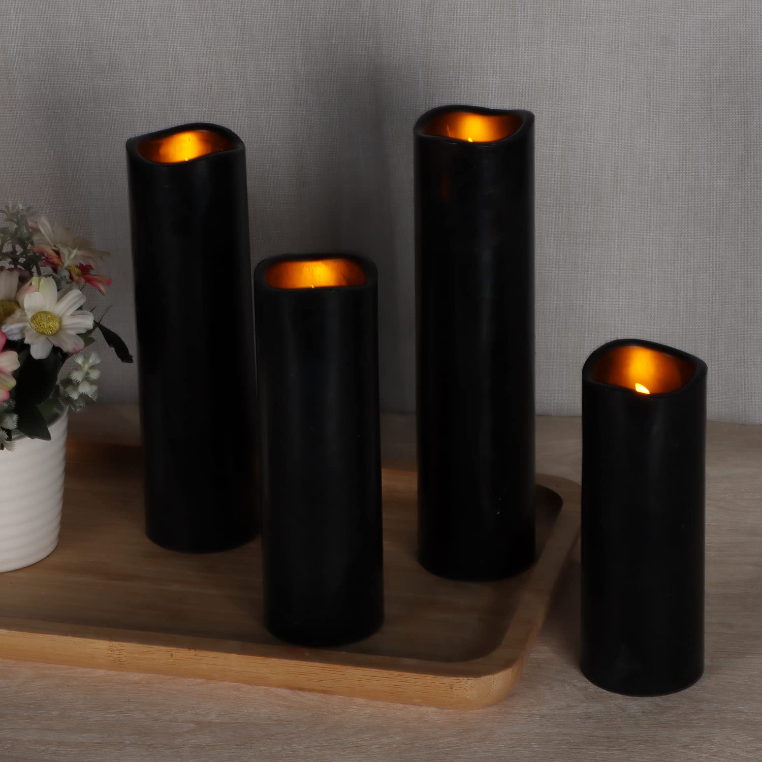 Antizer Flameless Candles Led Candles Pack Of 9 (H 4'' 5'' 6'' 7'' 8'' 9'' X D 2.2'') Black Real Wax Battery Candles With Remote