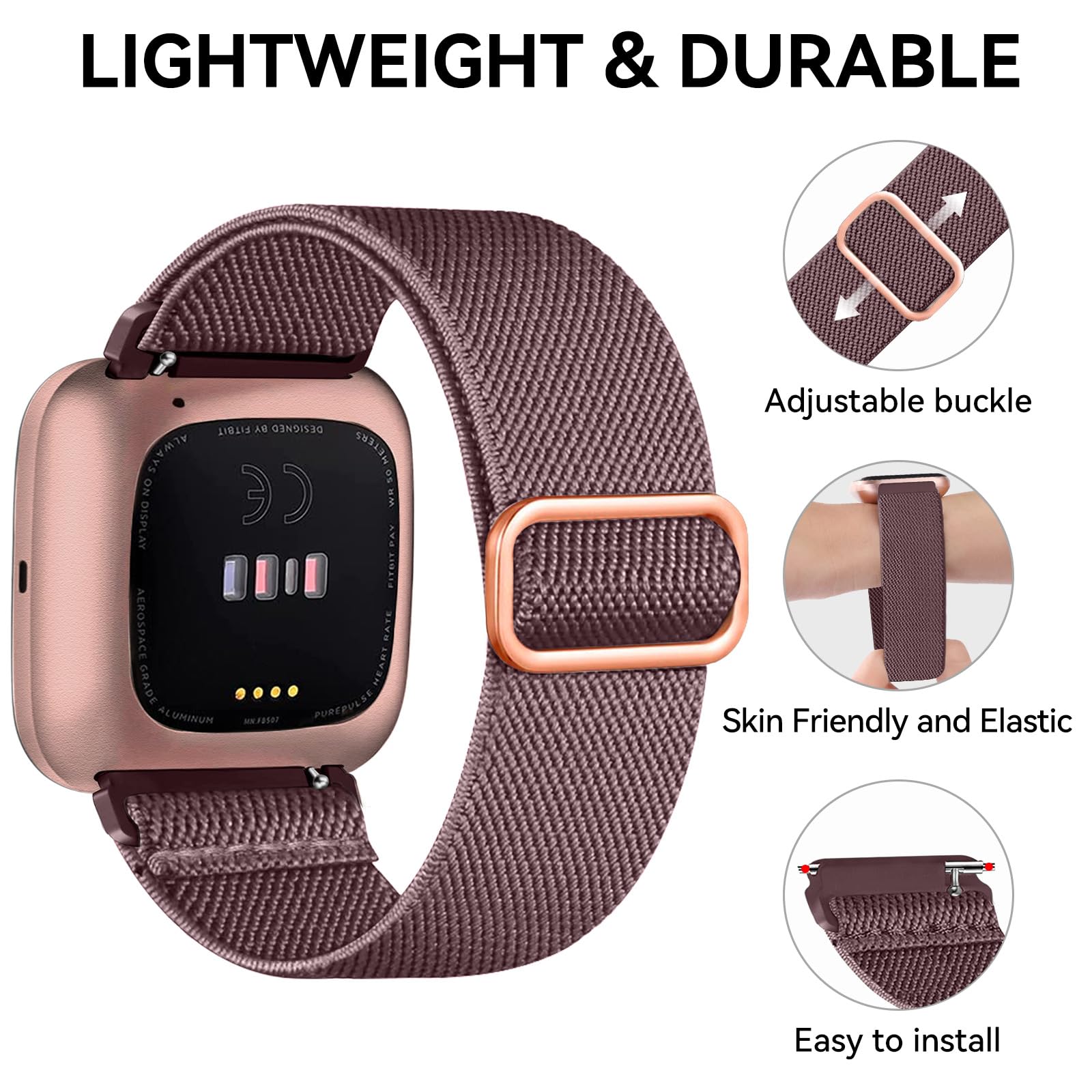 Chinber 5 Pack Bands Compatible With Fitbit Versa 2 & 4 Bands, Soft Adjustable Nylon Sport Band For Fitbit Versa Smart Watch Wom