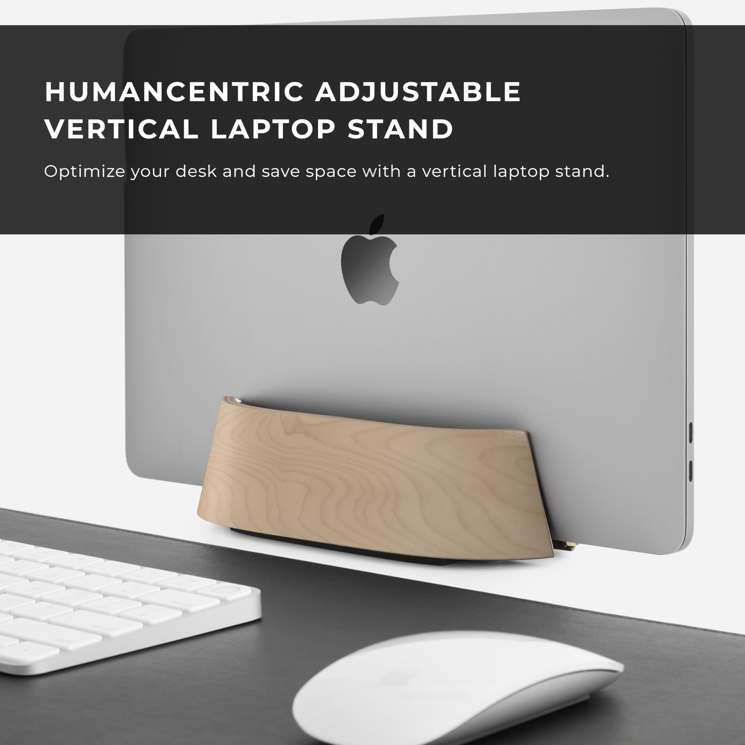 Humancentric Laptop Holder Vertical Laptop Stand   Adjustable Holder And Dock, Laptop Vertical Stand Fits Macbook Pro And Other Laptops .5' To 1.5', Upright Laptop Holder For Desk, Maple Wood